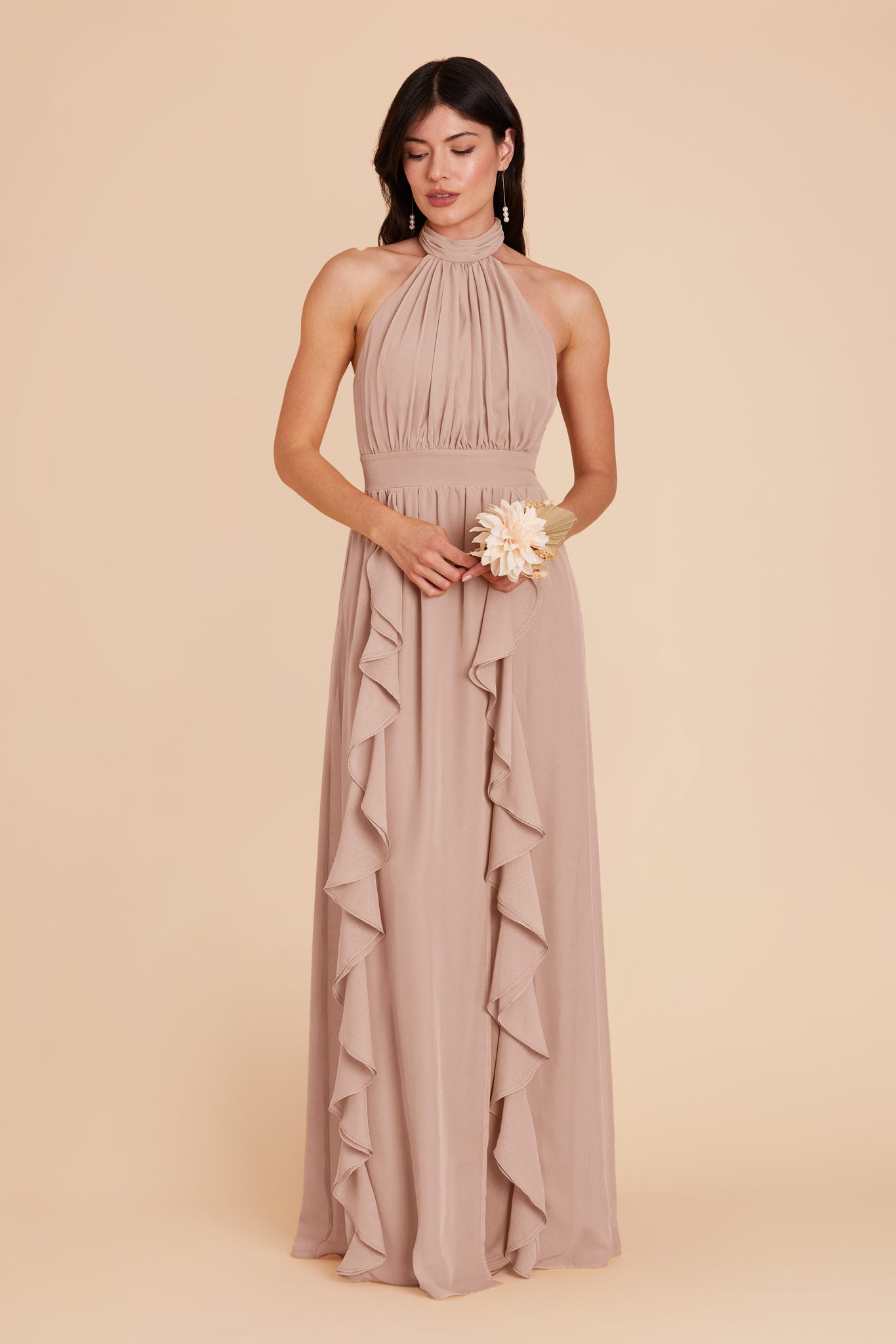 Taupe Joyce Chiffon Dress by Birdy Grey