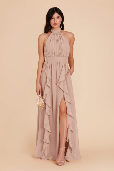 Taupe Joyce Chiffon Dress by Birdy Grey