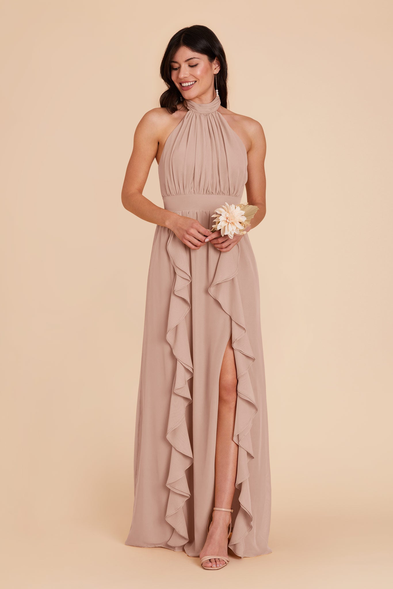 Taupe Joyce Chiffon Dress by Birdy Grey