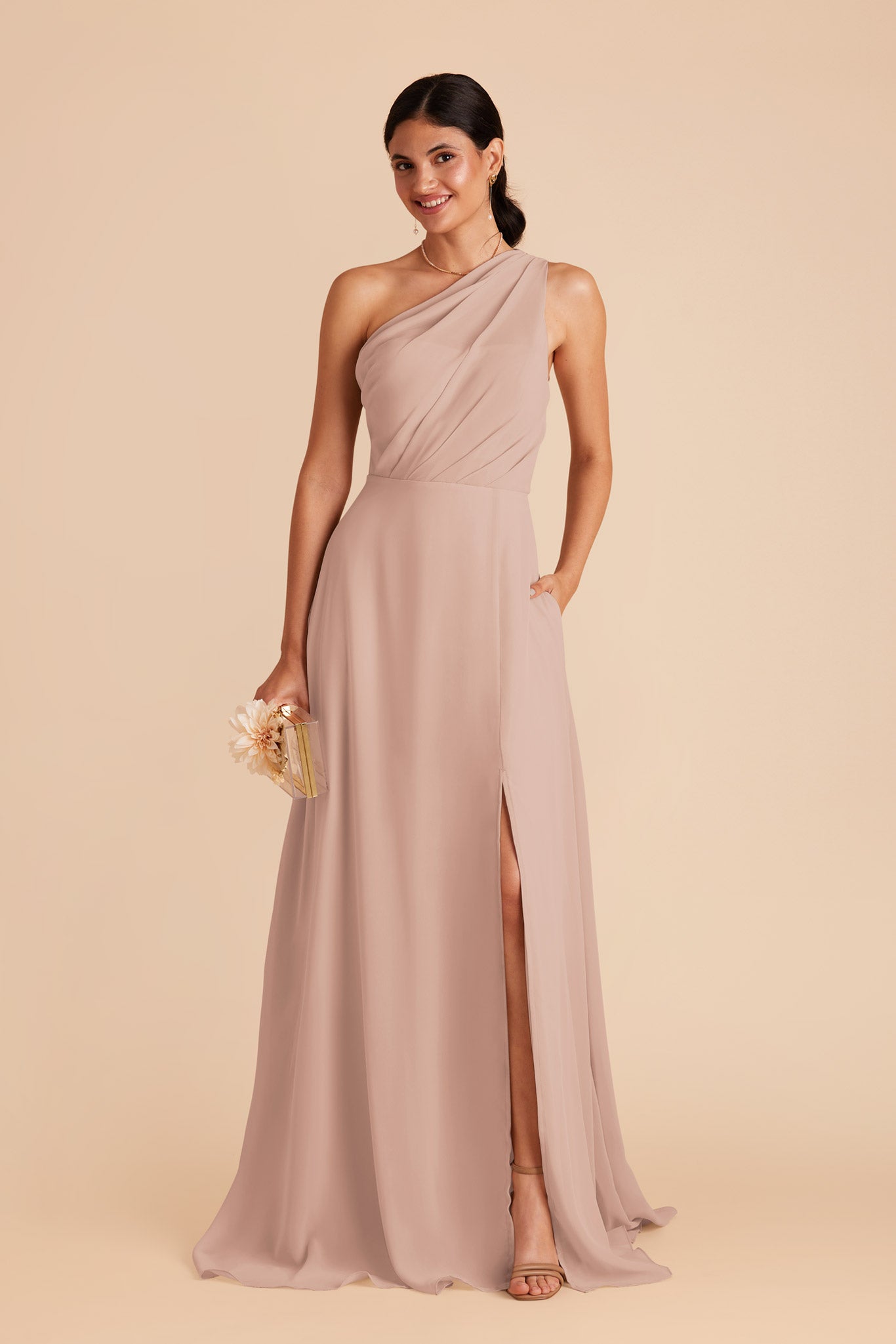 Taupe Kira Dress with Slit by Birdy Grey