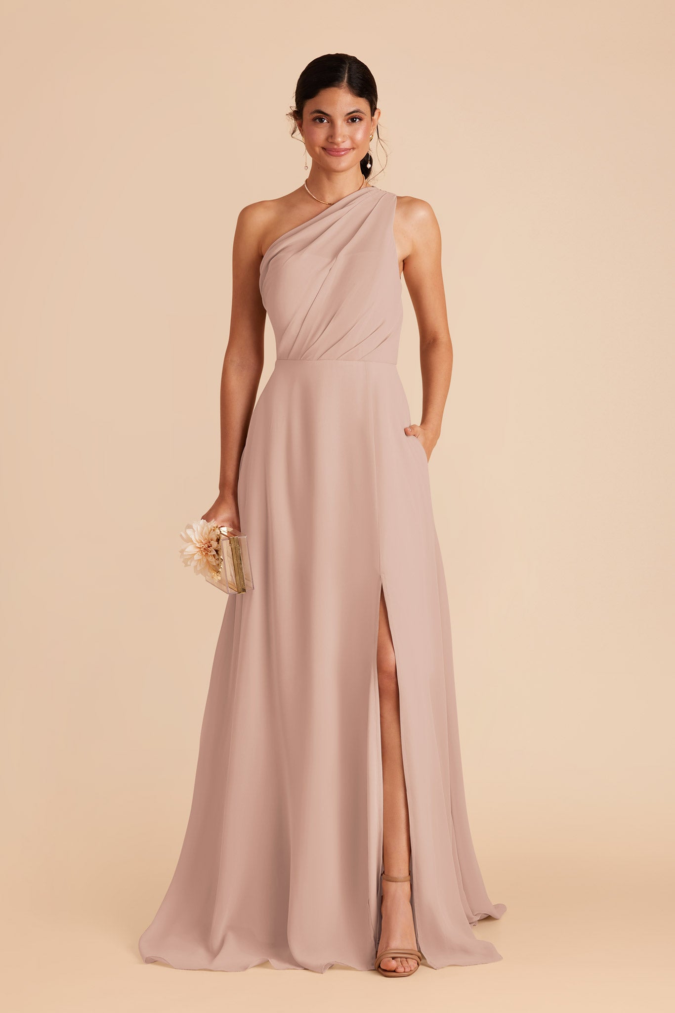 Taupe Kira Dress with Slit by Birdy Grey