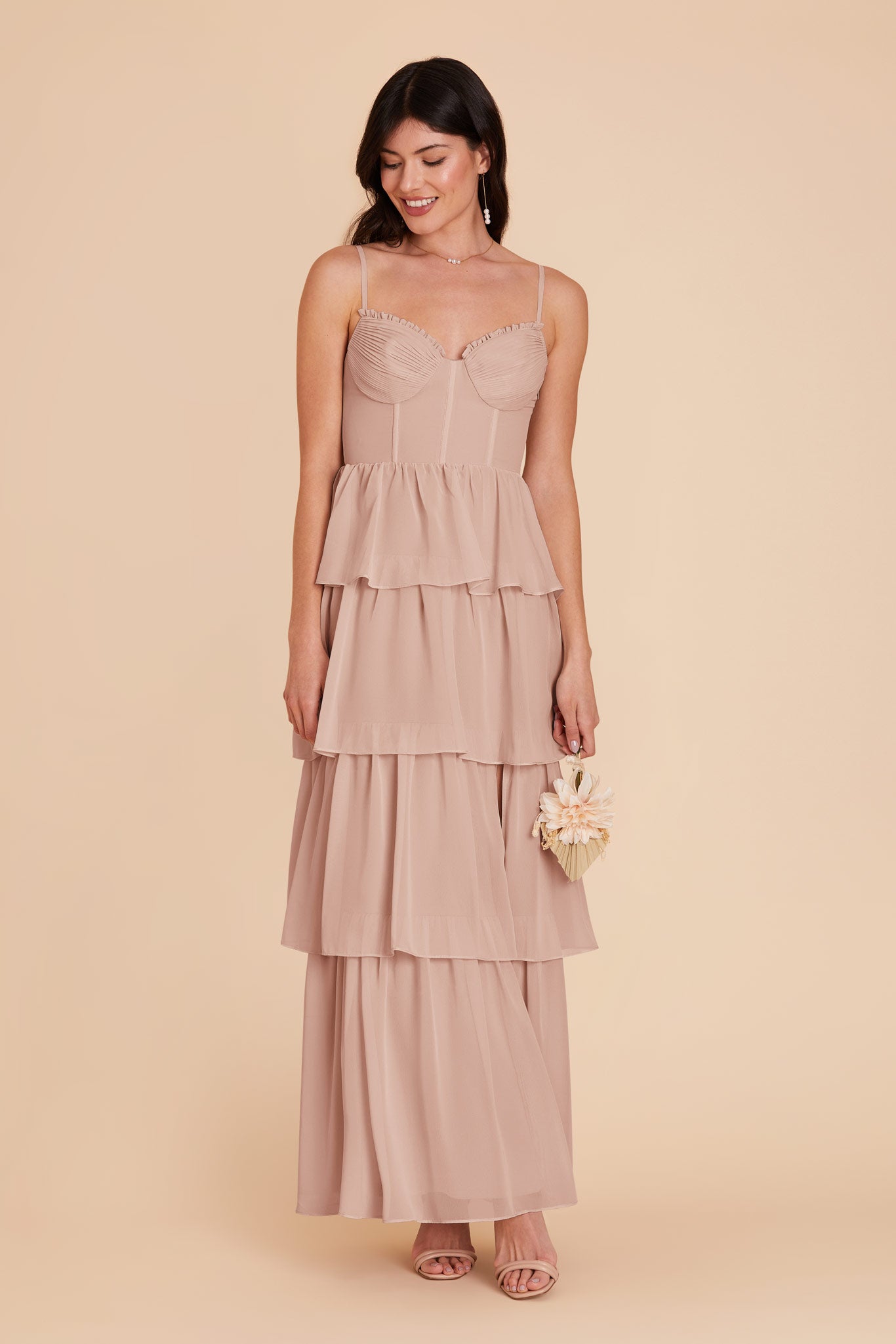 Taupe Lola Chiffon Dress by Birdy Grey