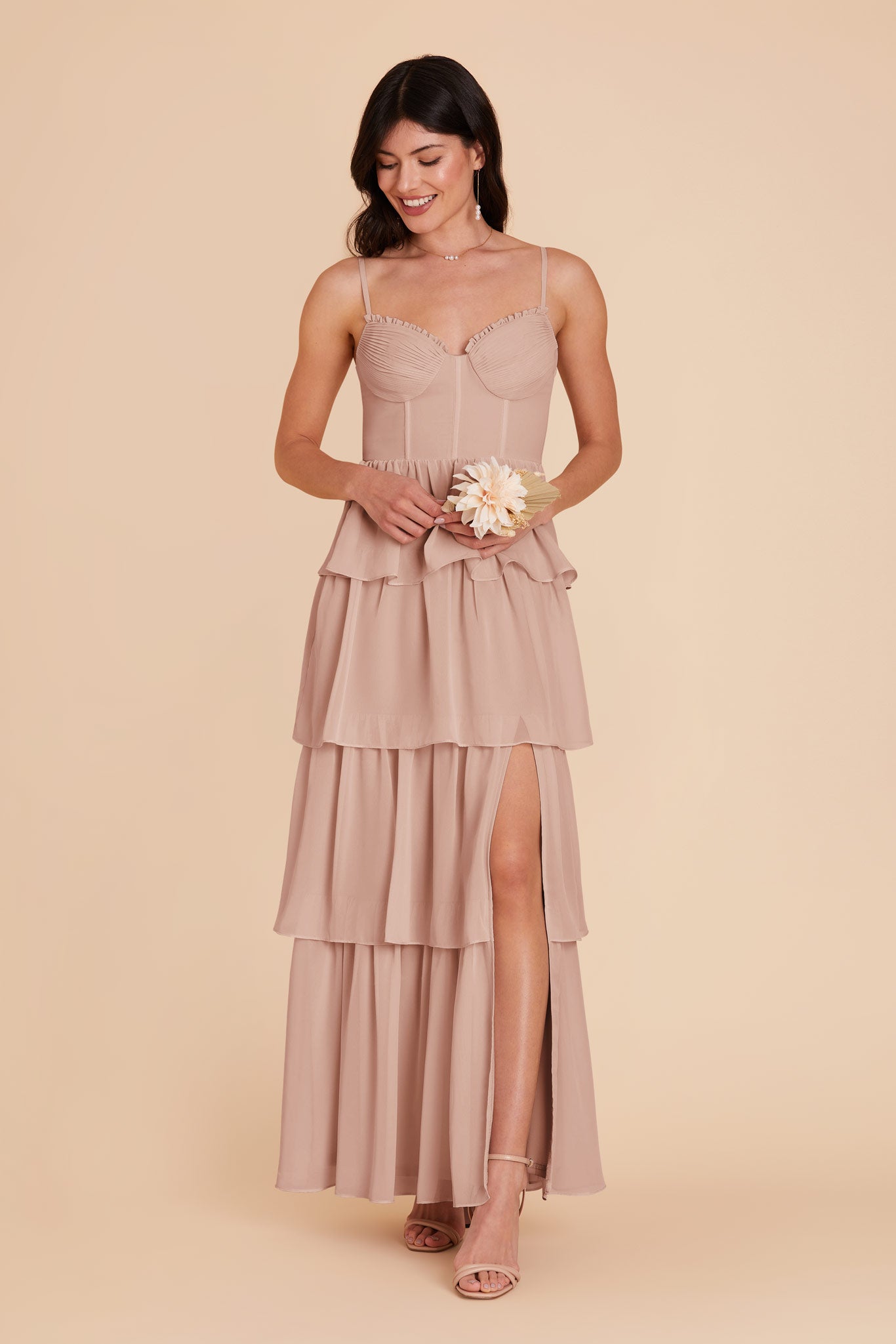 Taupe Lola Chiffon Dress by Birdy Grey