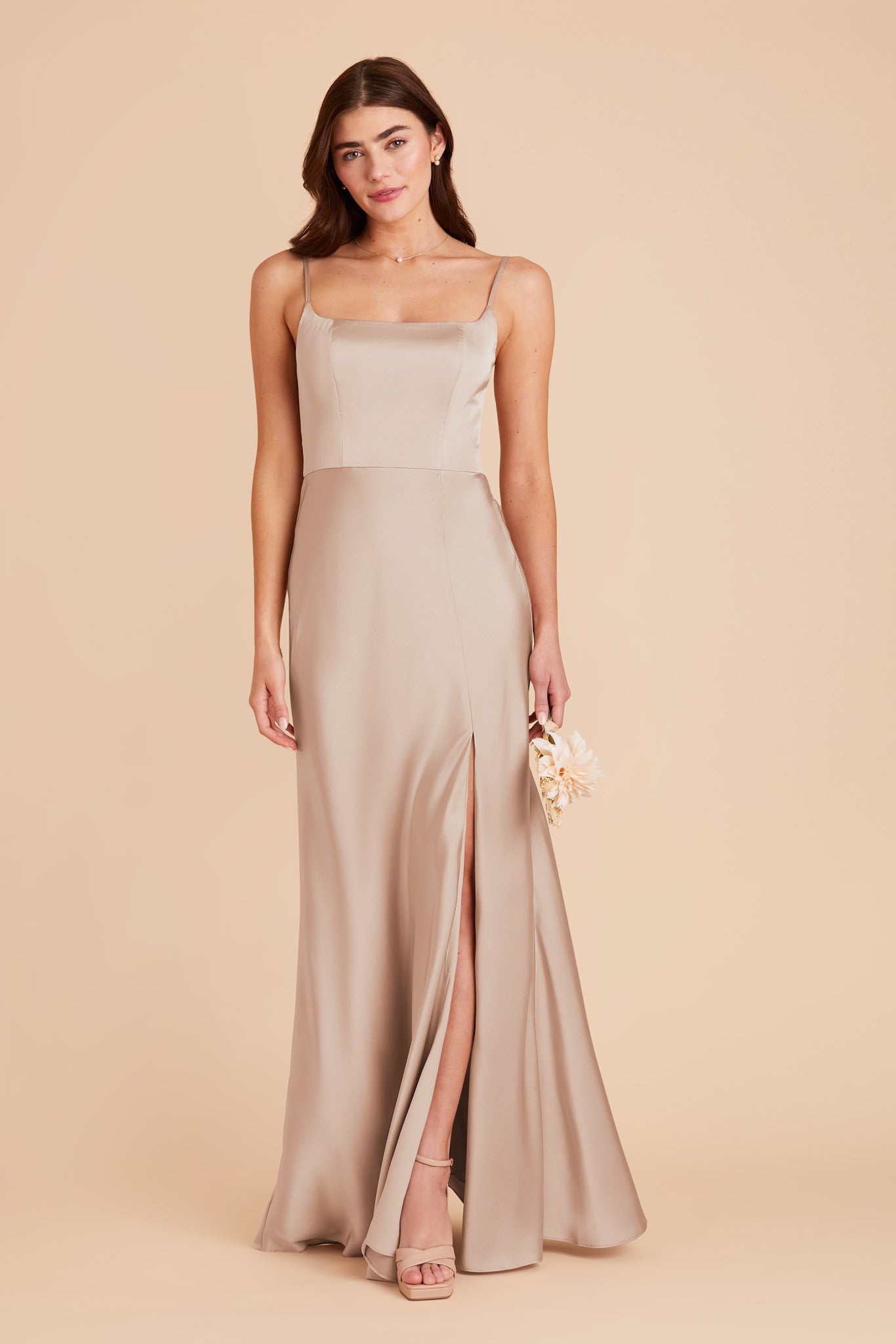 Taupe Mai Matte Satin Dress by Birdy Grey