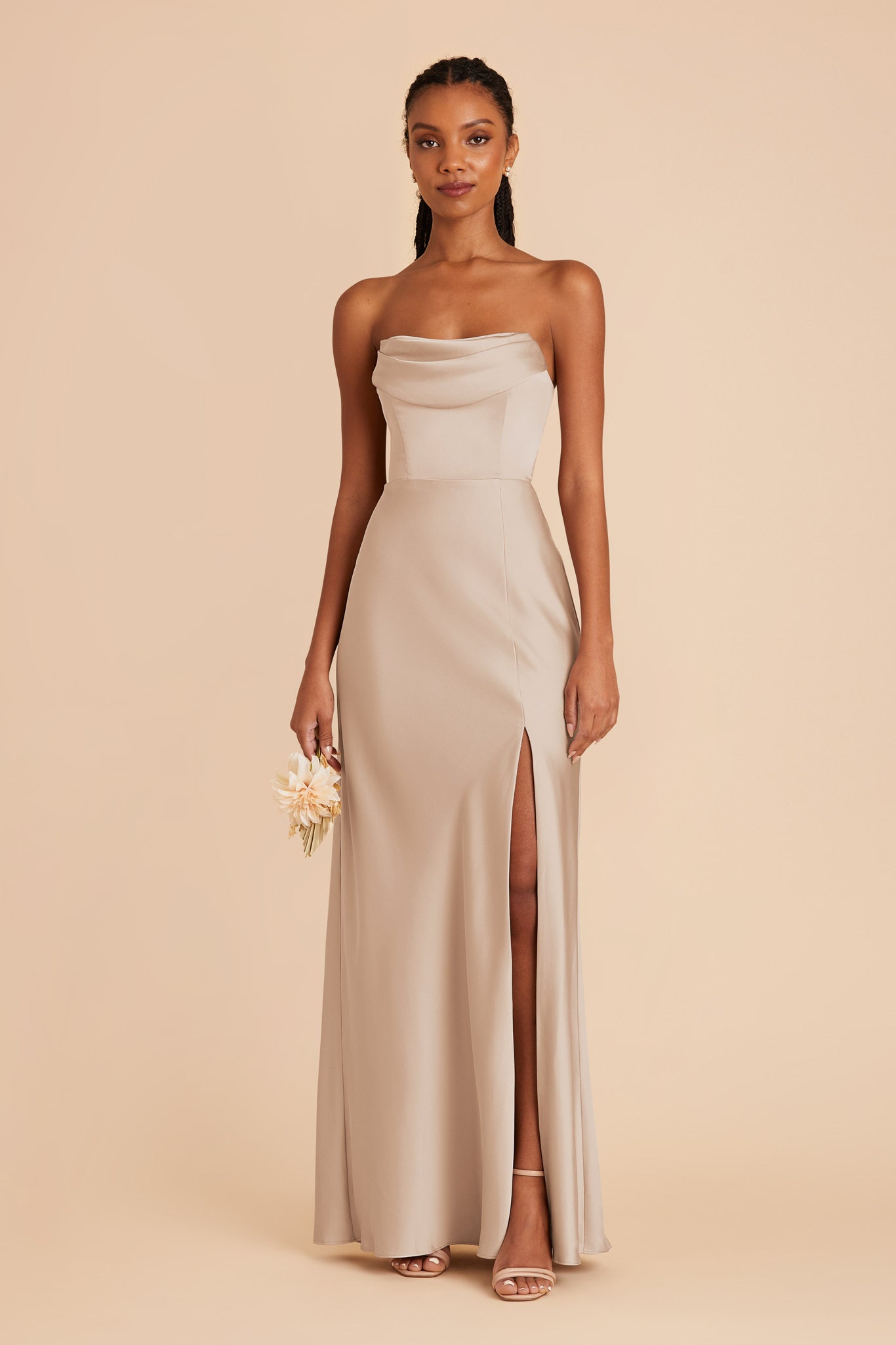 Taupe Mia Matte Satin Dress by Birdy Grey