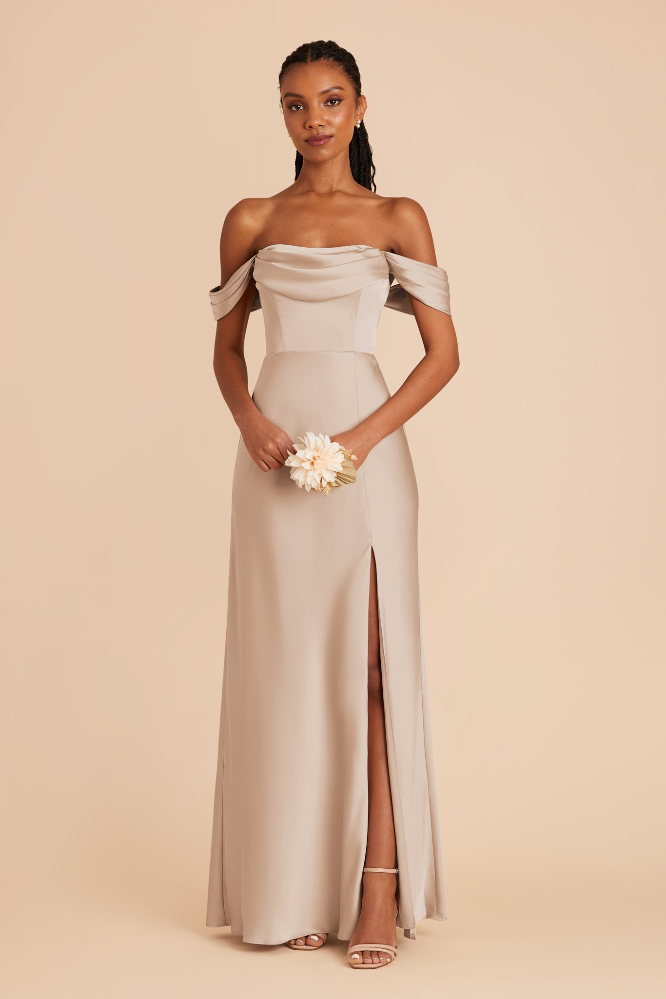 Taupe Mia Matte Satin Dress by Birdy Grey