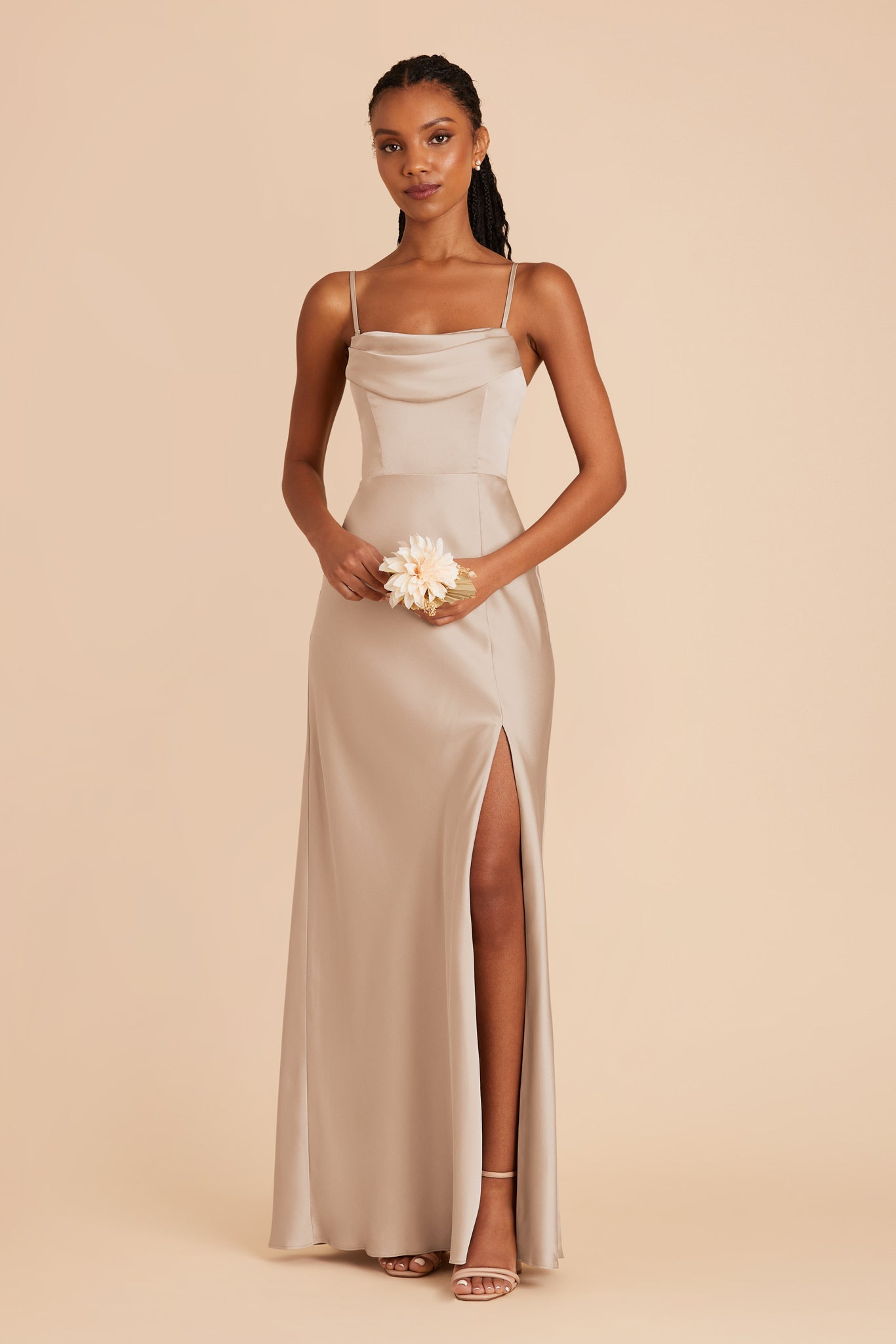 Taupe Mia Matte Satin Dress by Birdy Grey