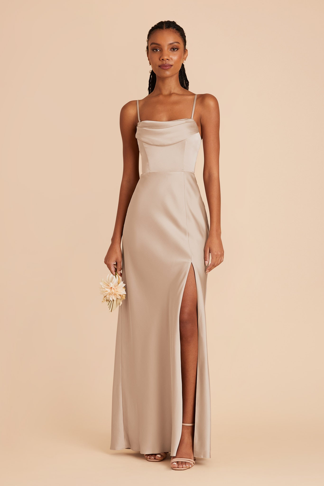 Taupe Mia Matte Satin Dress by Birdy Grey