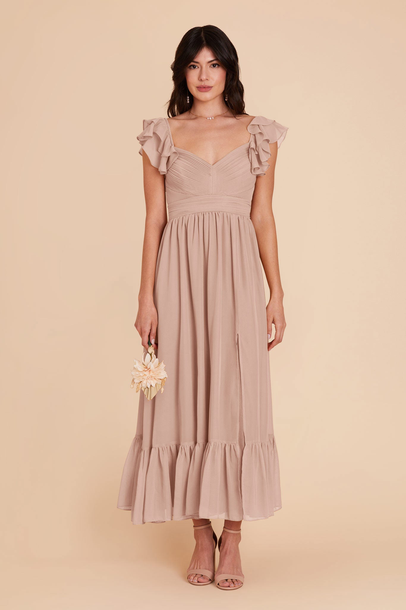 Taupe Michelle Chiffon Dress by Birdy Grey