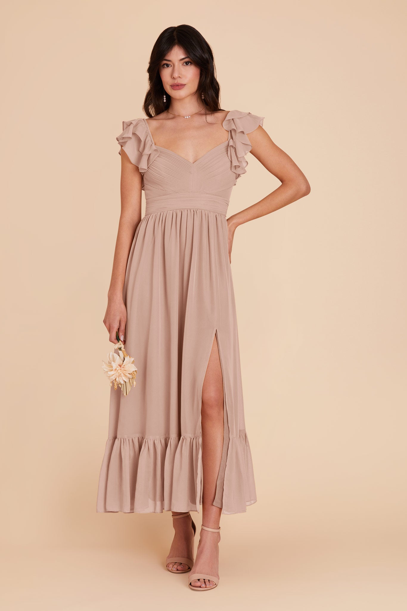 Taupe Michelle Chiffon Dress by Birdy Grey