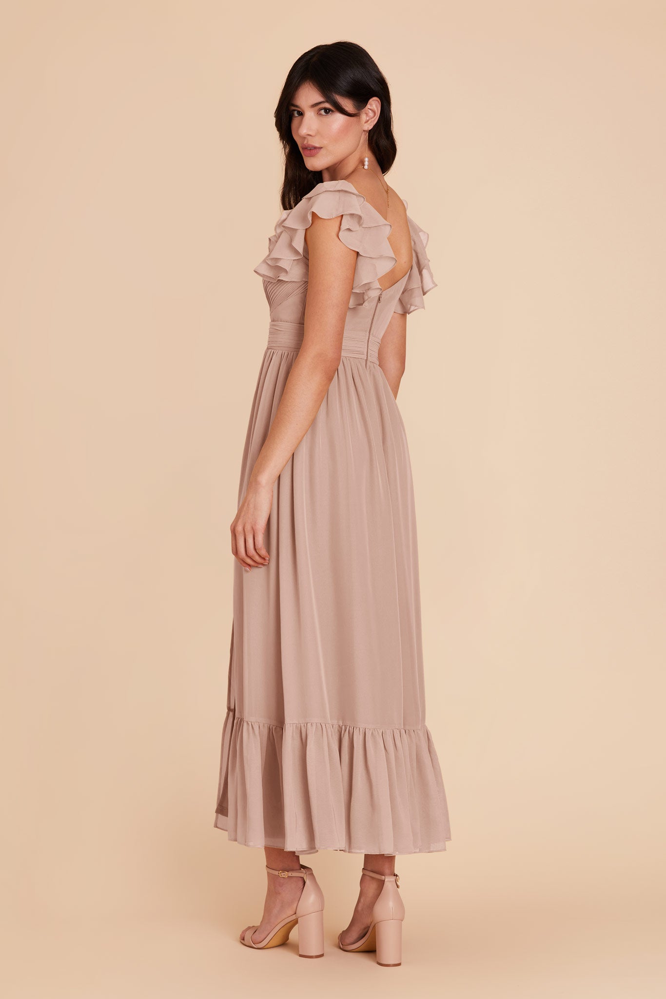 Taupe Michelle Chiffon Dress by Birdy Grey