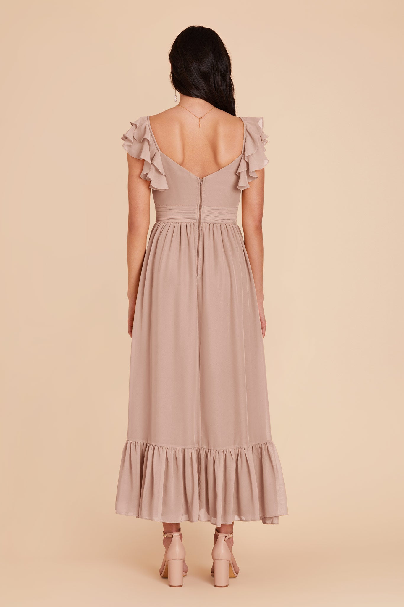 Taupe Michelle Chiffon Dress by Birdy Grey