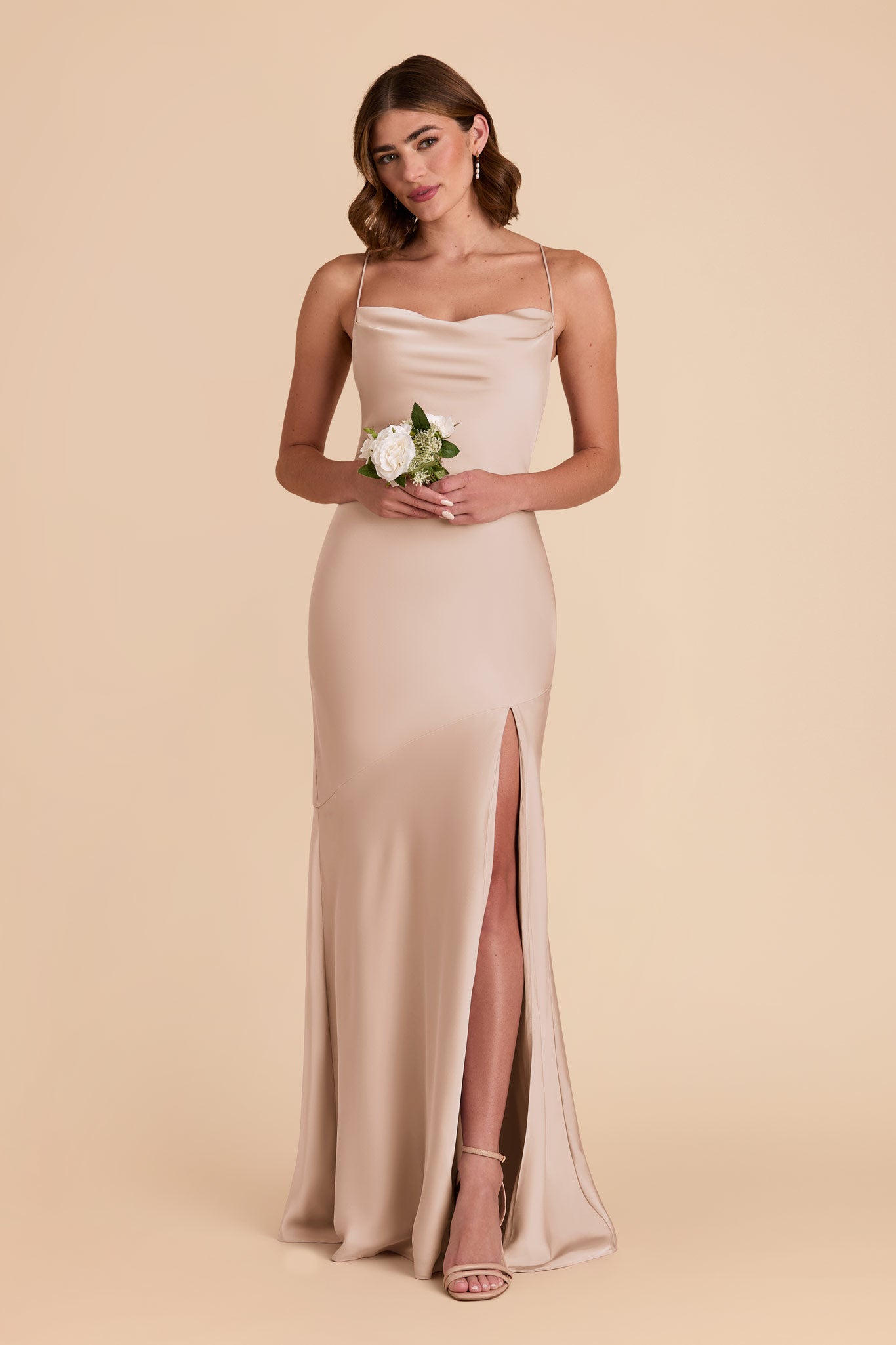 Taupe Olivia Matte Satin Dress by Birdy Grey