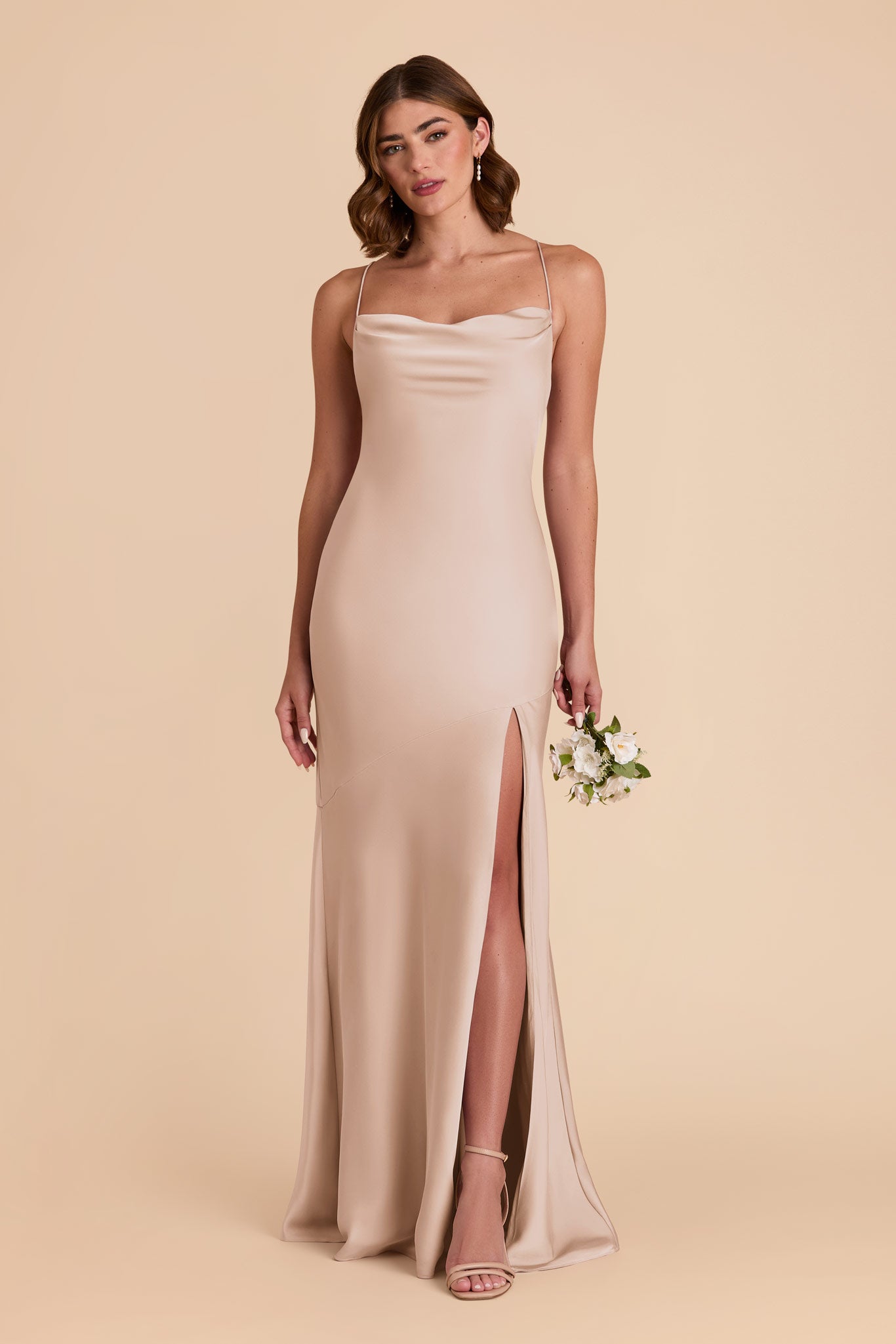 Taupe Olivia Matte Satin Dress by Birdy Grey