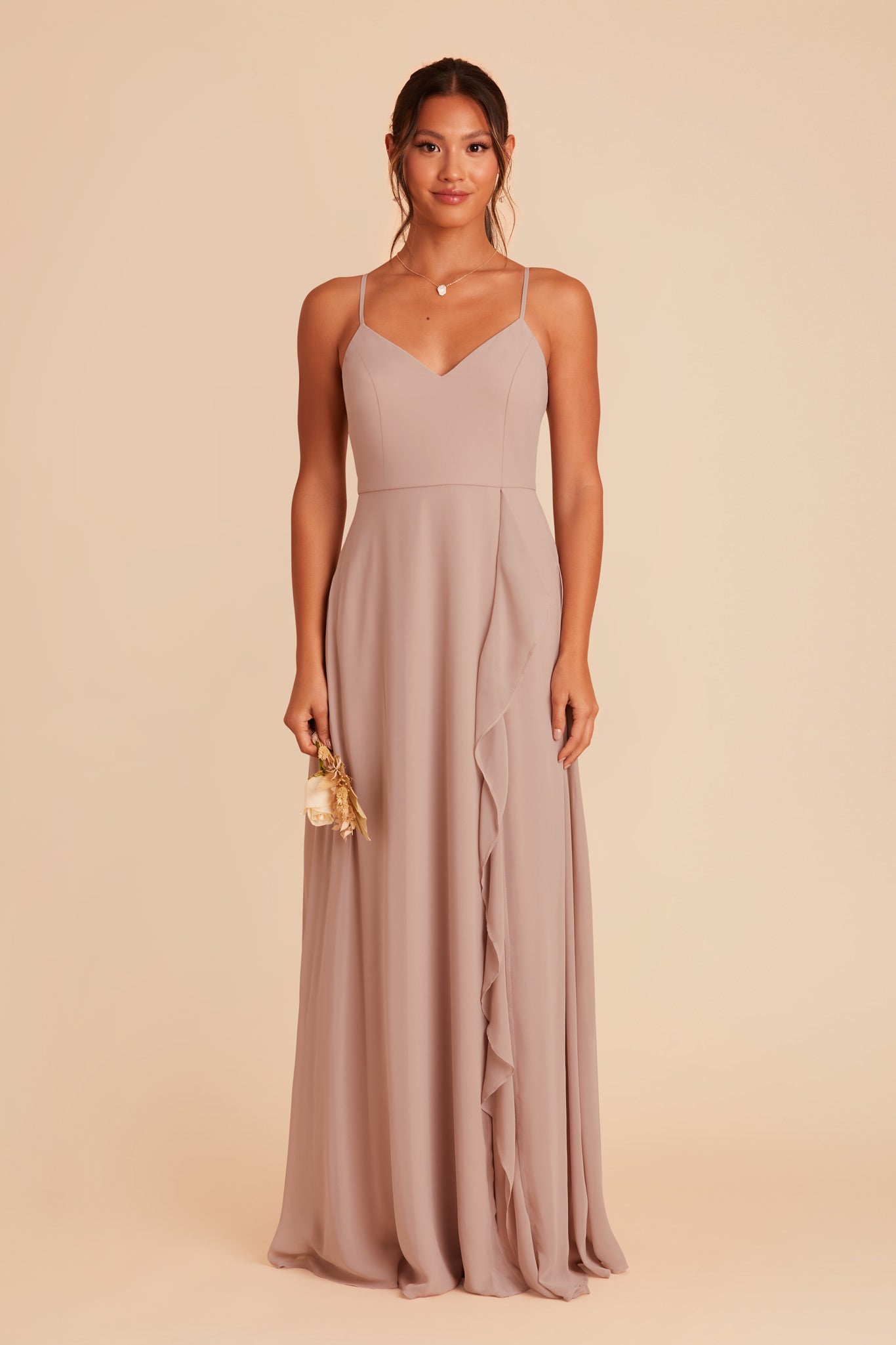 Taupe Theresa Chiffon Dress by Birdy Grey