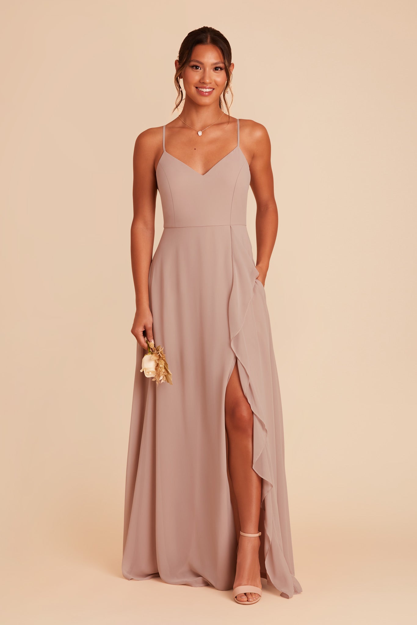 Taupe Theresa Chiffon Dress by Birdy Grey