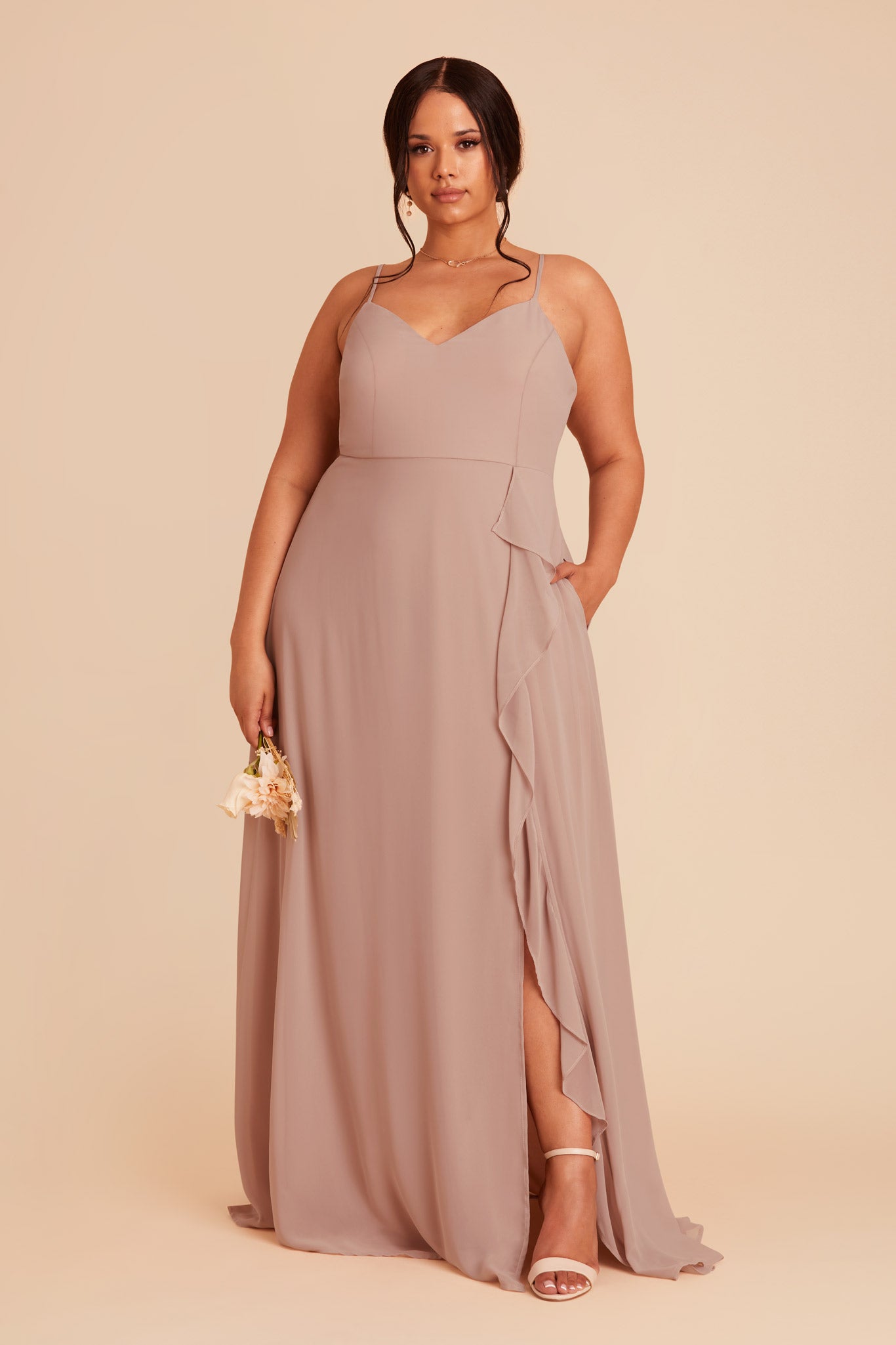 Taupe Theresa Chiffon Dress by Birdy Grey