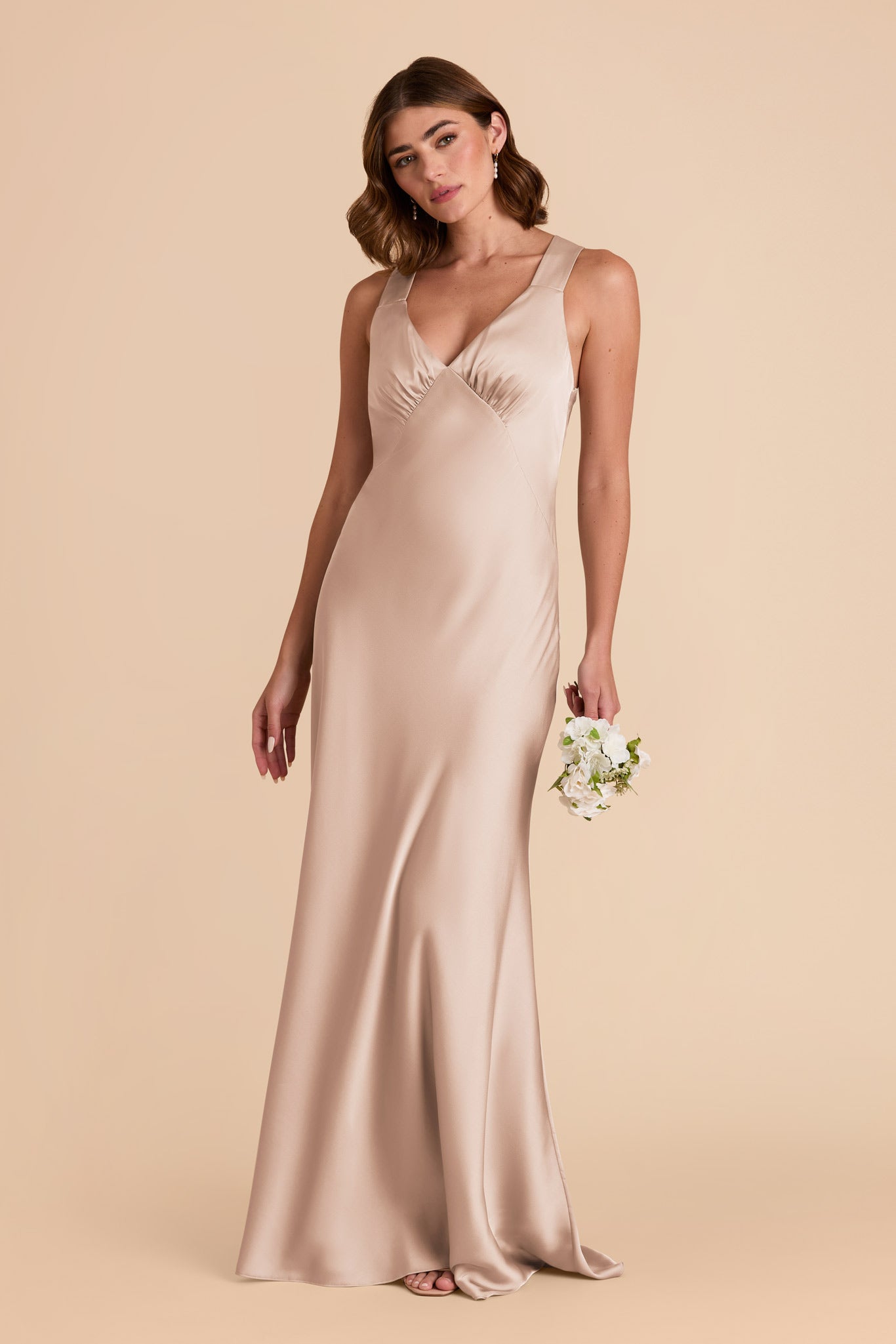 Taupe Veronica Matte Satin Dress by Birdy Grey