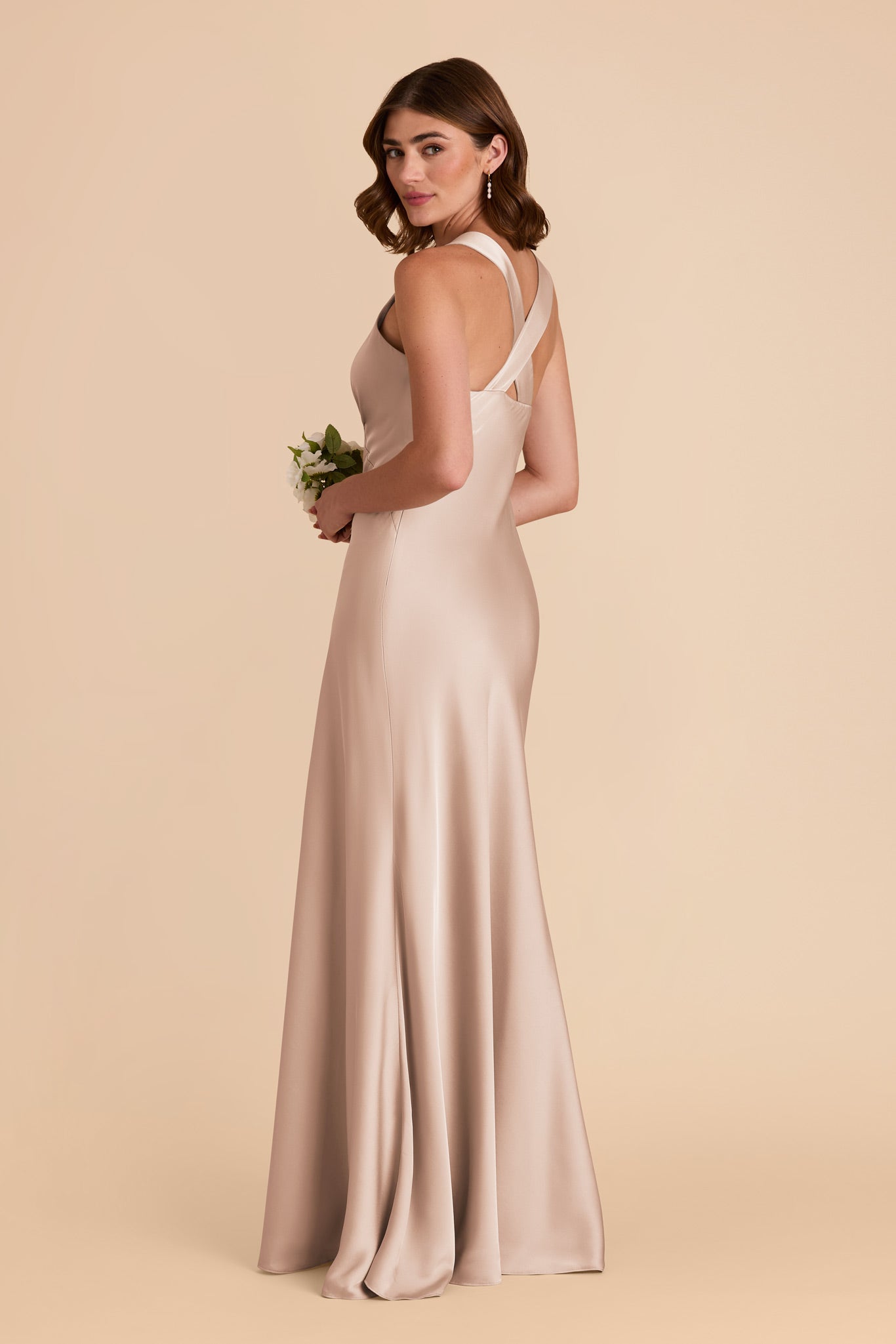 Taupe Veronica Matte Satin Dress by Birdy Grey