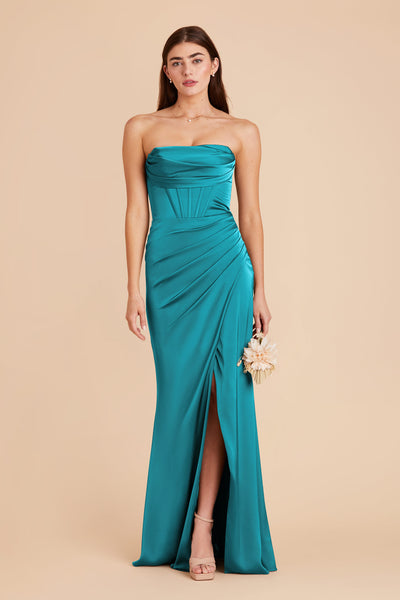Teal Carrie Matte Satin Dress by Birdy Grey