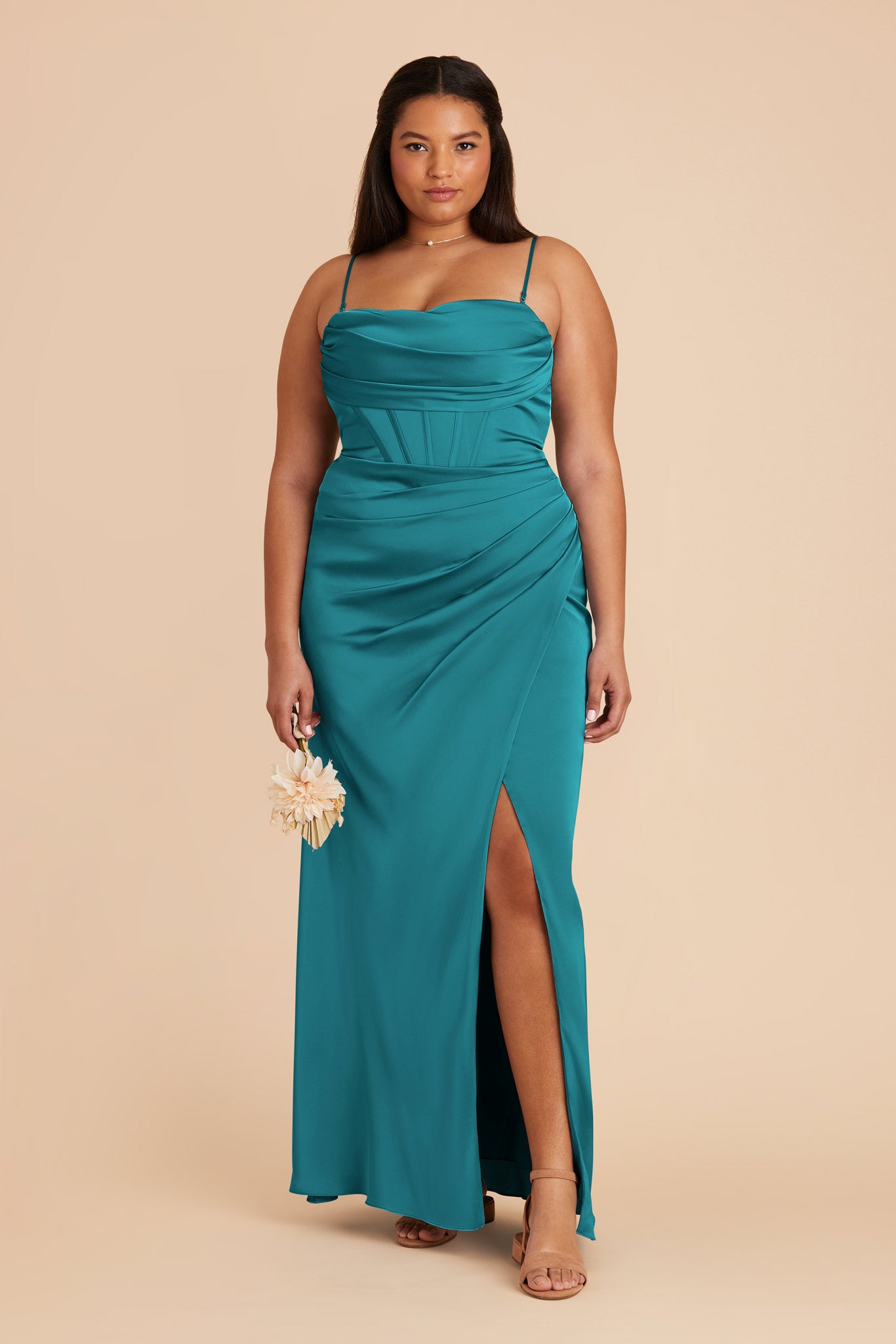 Teal Carrie Matte Satin Dress by Birdy Grey