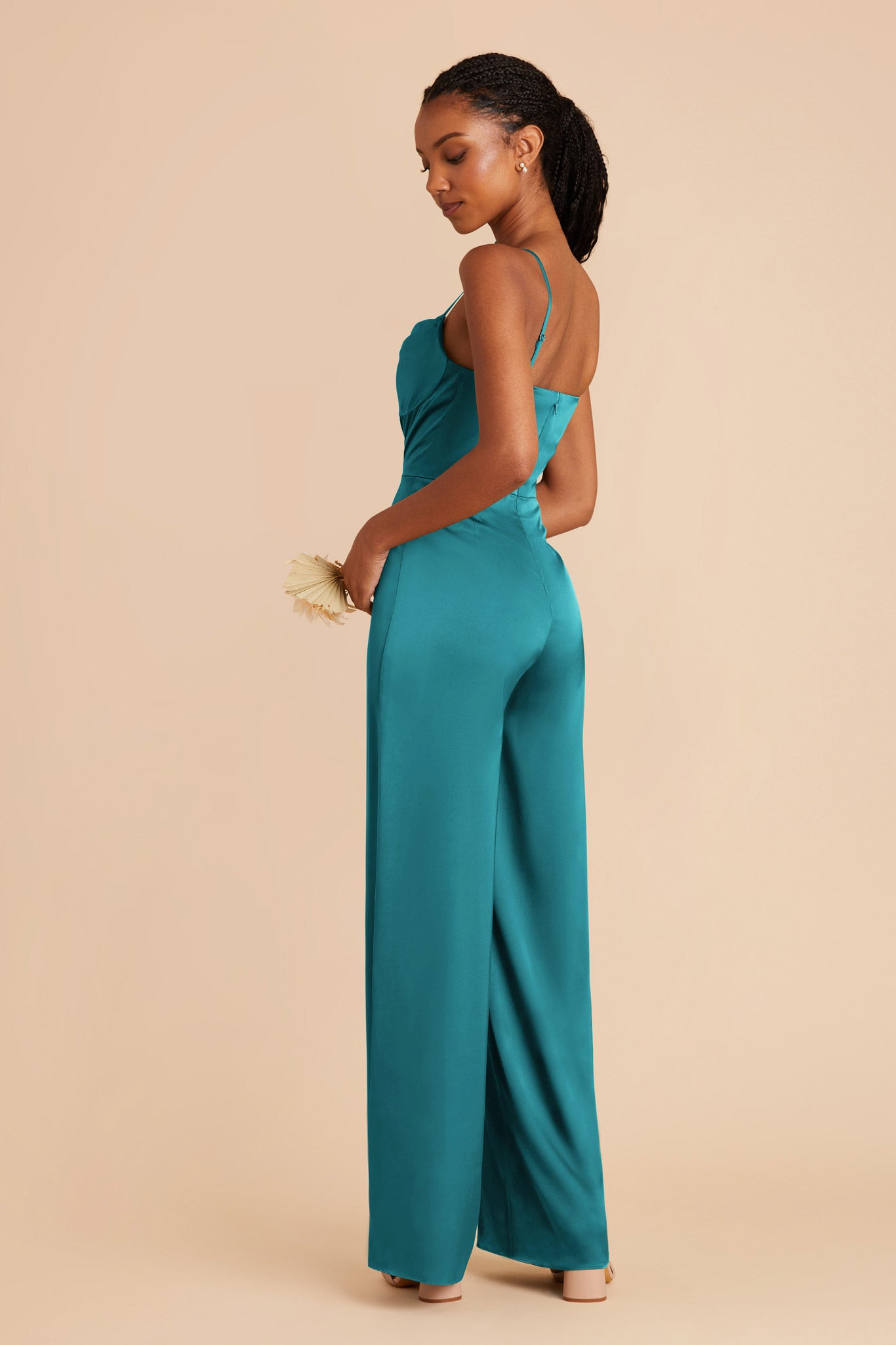 Teal Donna Matte Satin Bridesmaid Jumpsuit by Birdy Grey