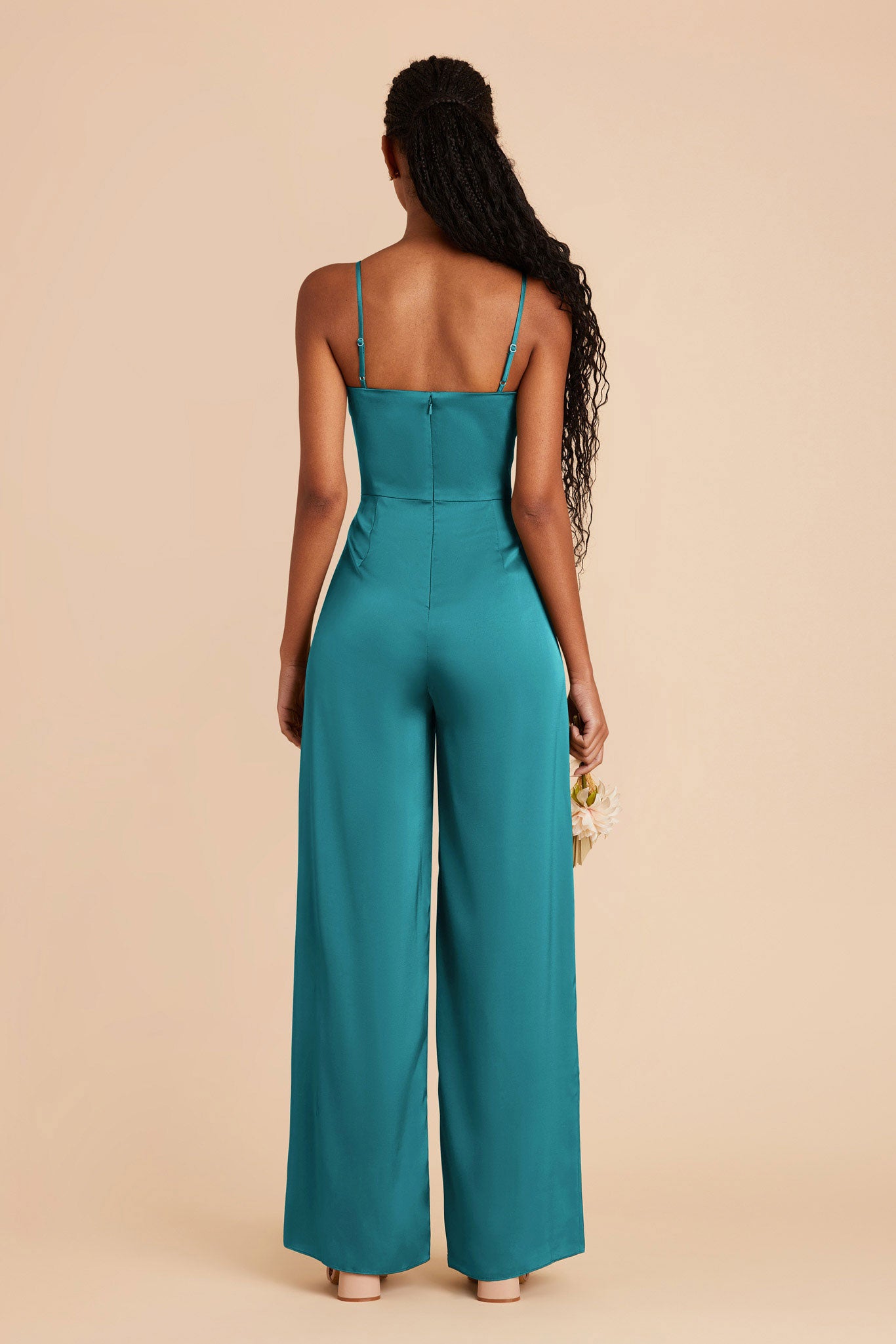 Teal Donna Matte Satin Bridesmaid Jumpsuit by Birdy Grey