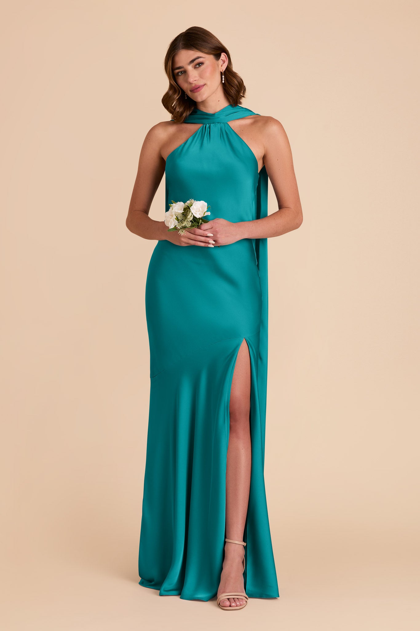 Teal Eileen Matte Satin Dress by Birdy Grey