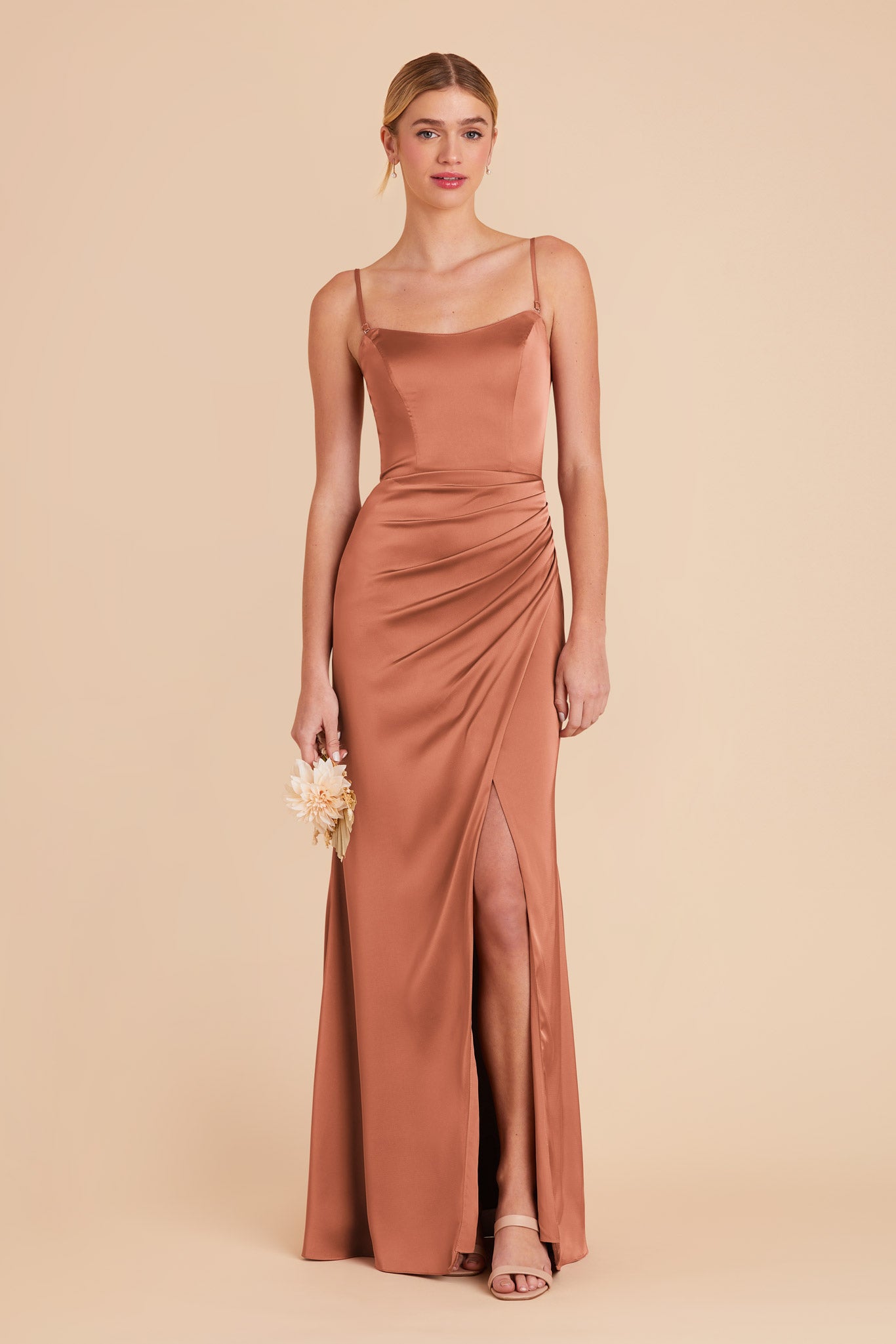 Terracotta Anne Matte Satin Dress by Birdy Grey