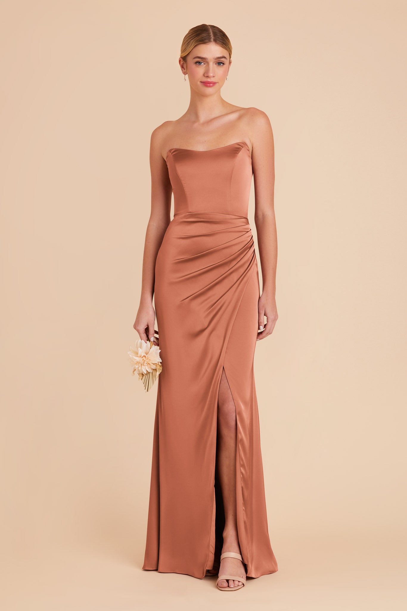 Terracotta Anne Matte Satin Dress by Birdy Grey