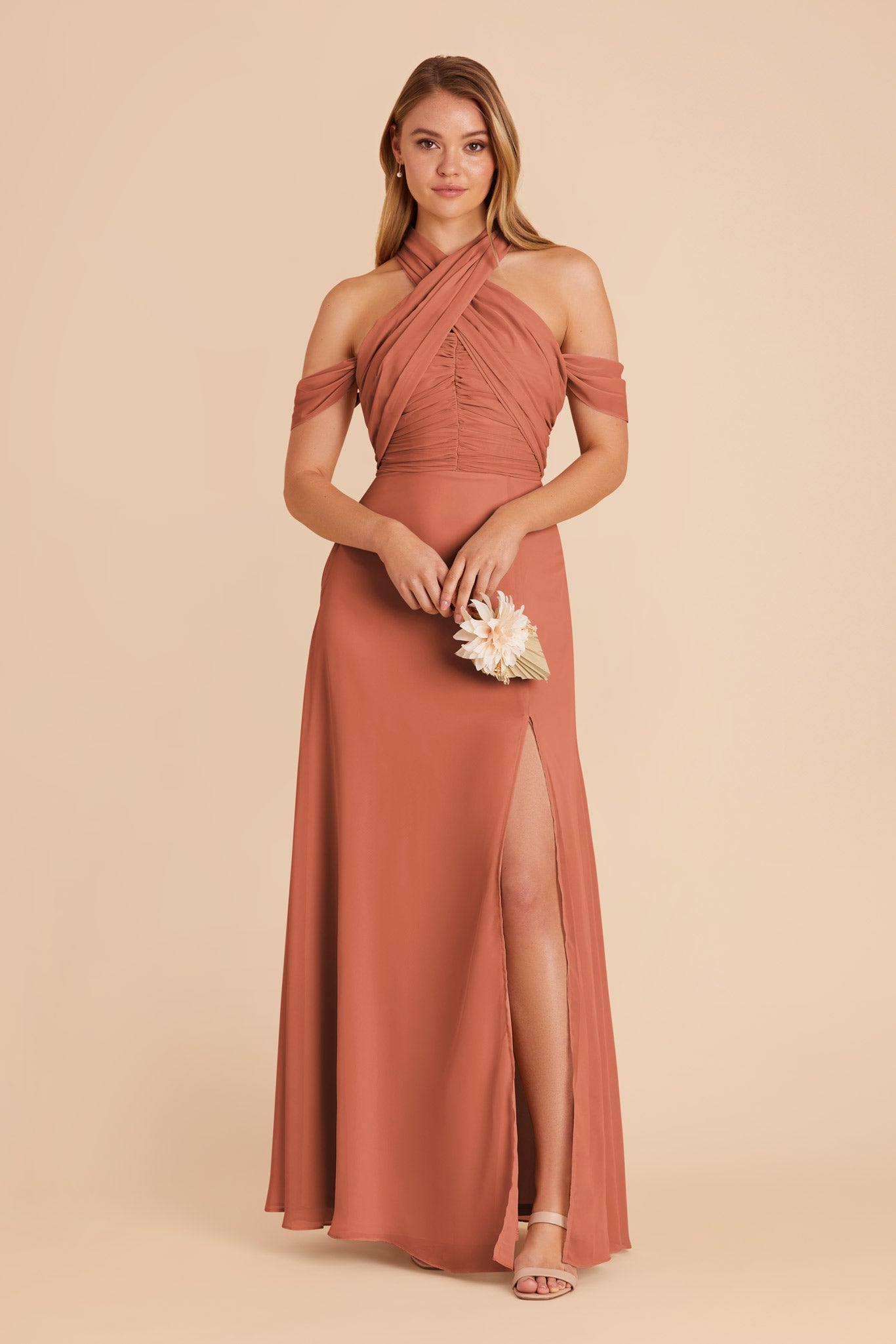 Terracotta Cara Chiffon Dress by Birdy Grey