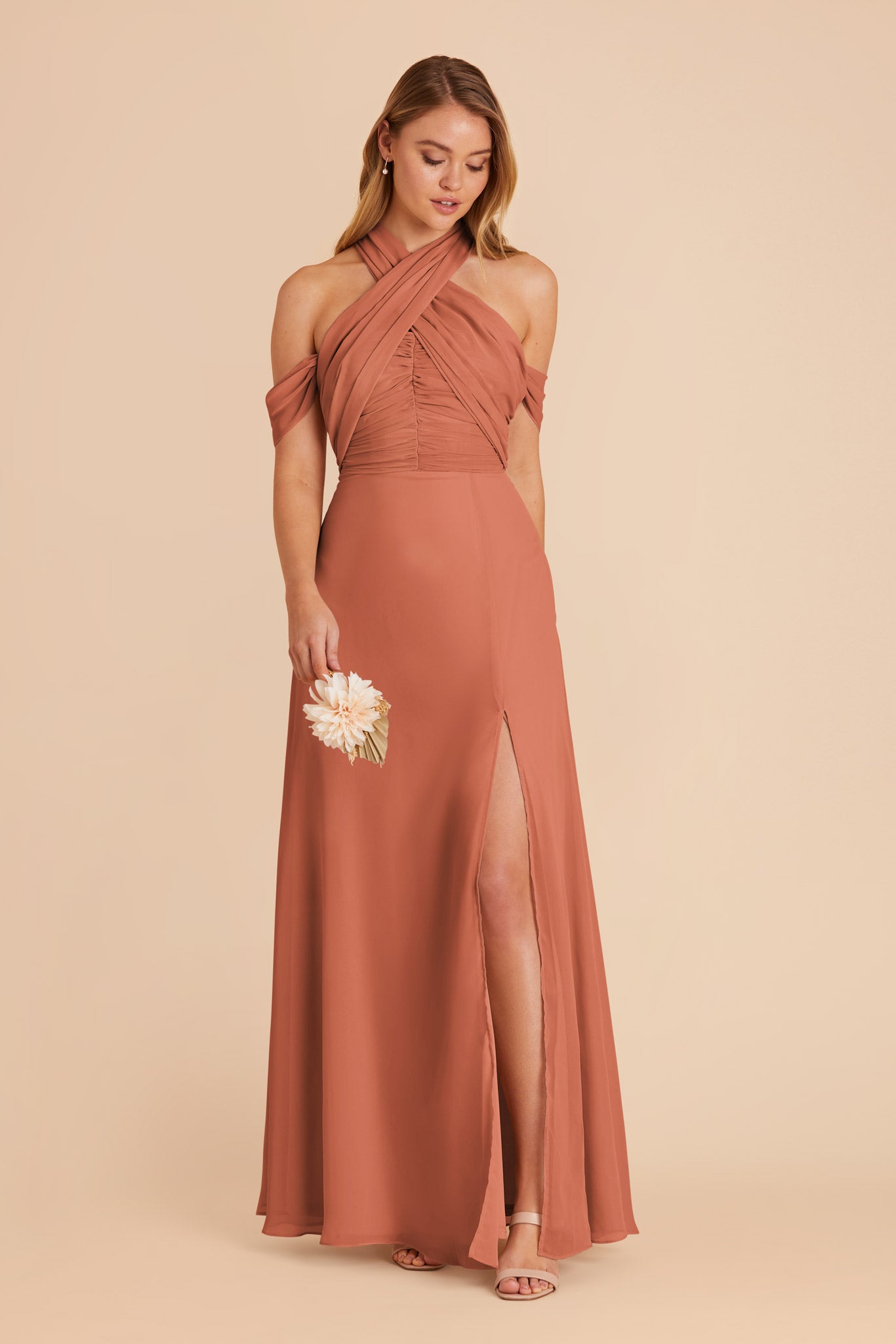 Terracotta Cara Chiffon Dress by Birdy Grey