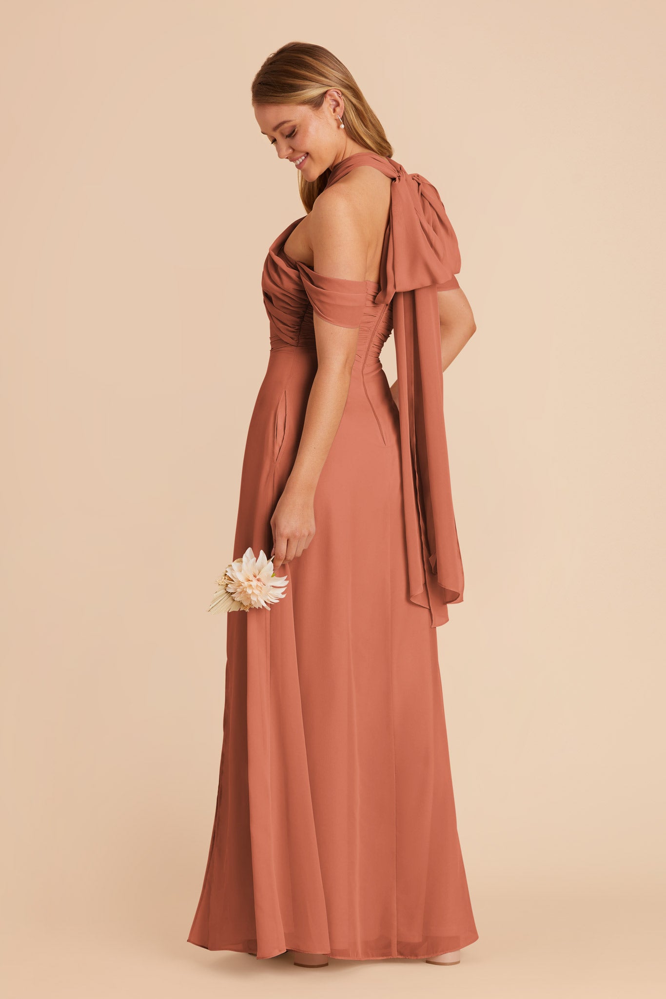 Terracotta Cara Chiffon Dress by Birdy Grey