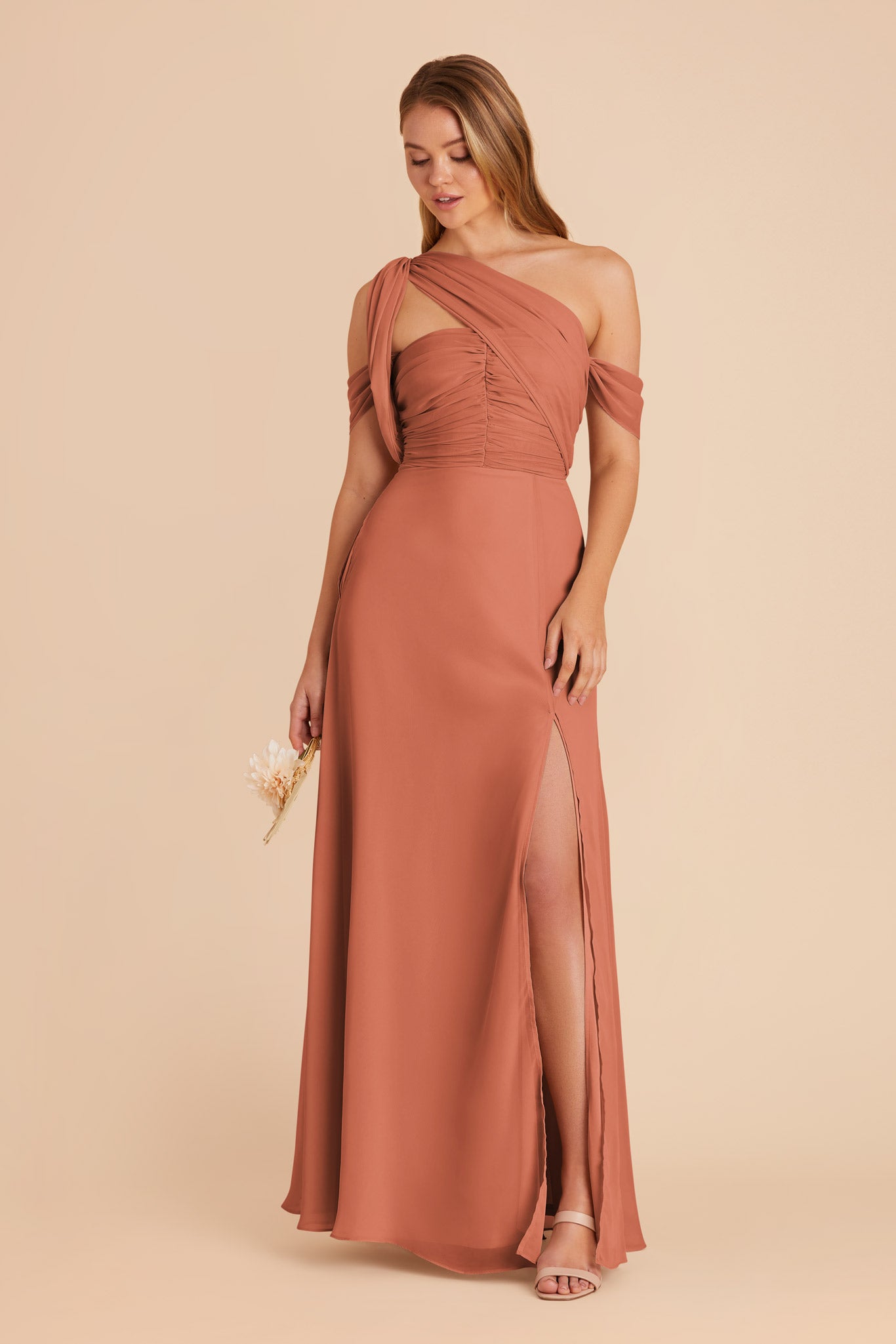 Terracotta Cara Chiffon Dress by Birdy Grey