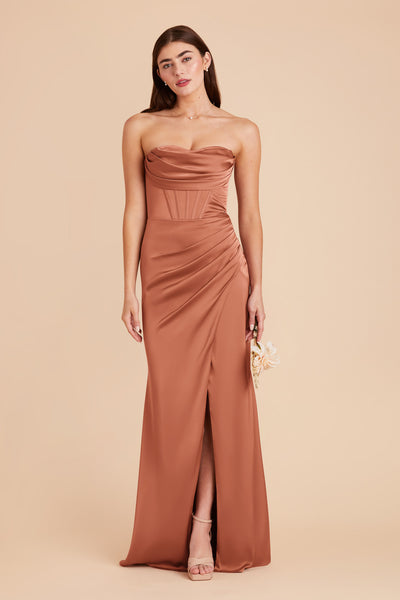 Terracotta Carrie Matte Satin Dress by Birdy Grey