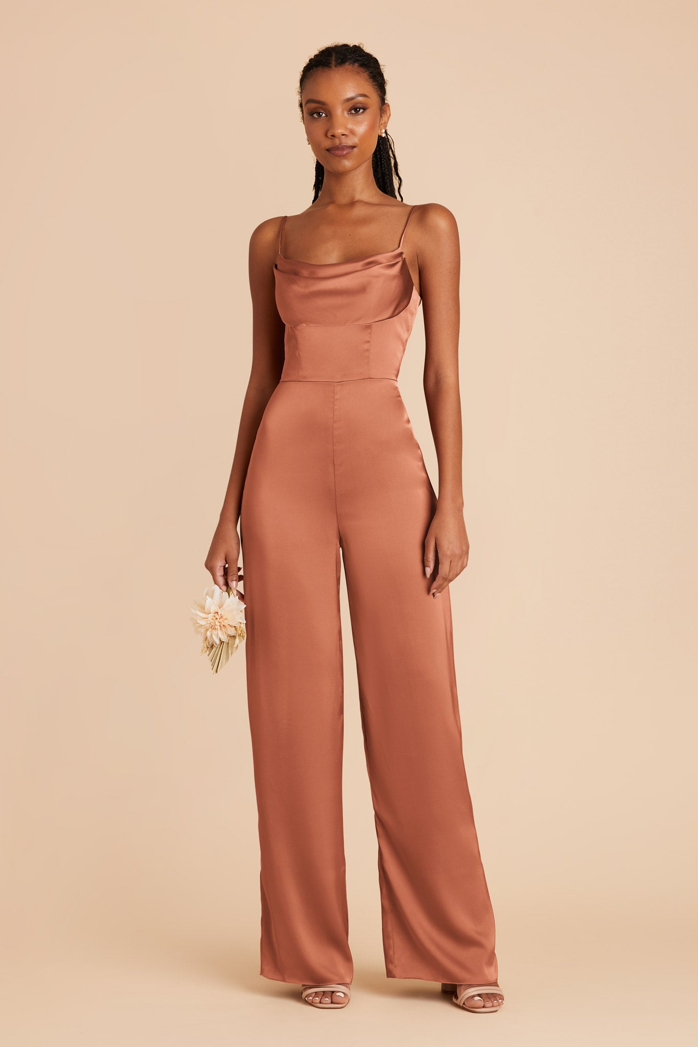 Terracotta Donna Matte Satin Bridesmaid Jumpsuit by Birdy Grey