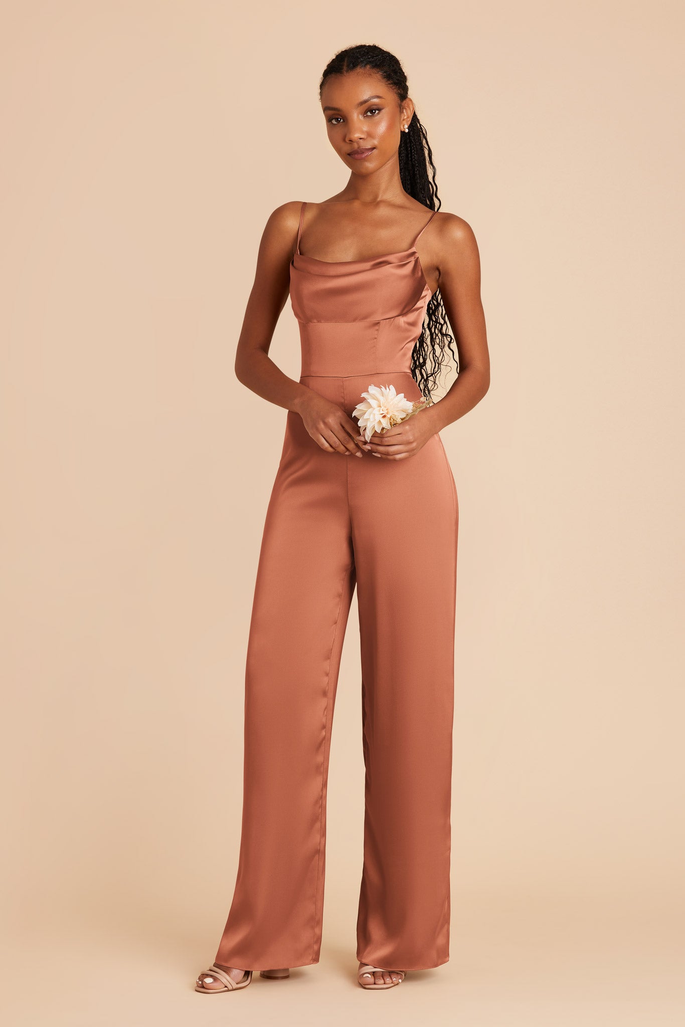 Terracotta Donna Matte Satin Bridesmaid Jumpsuit by Birdy Grey