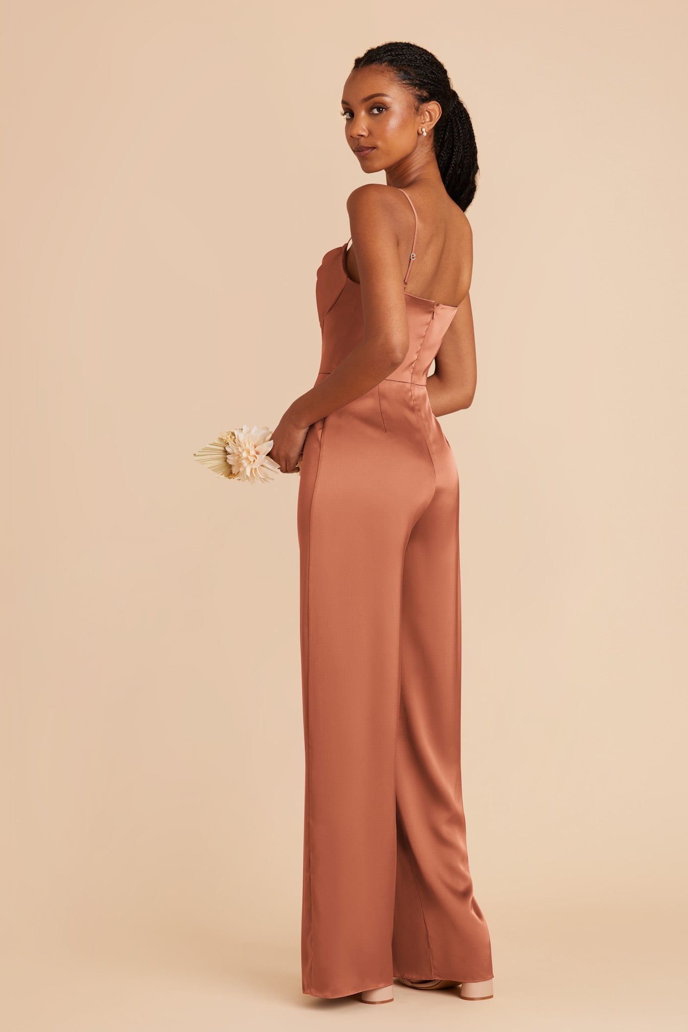 Terracotta Donna Matte Satin Bridesmaid Jumpsuit by Birdy Grey