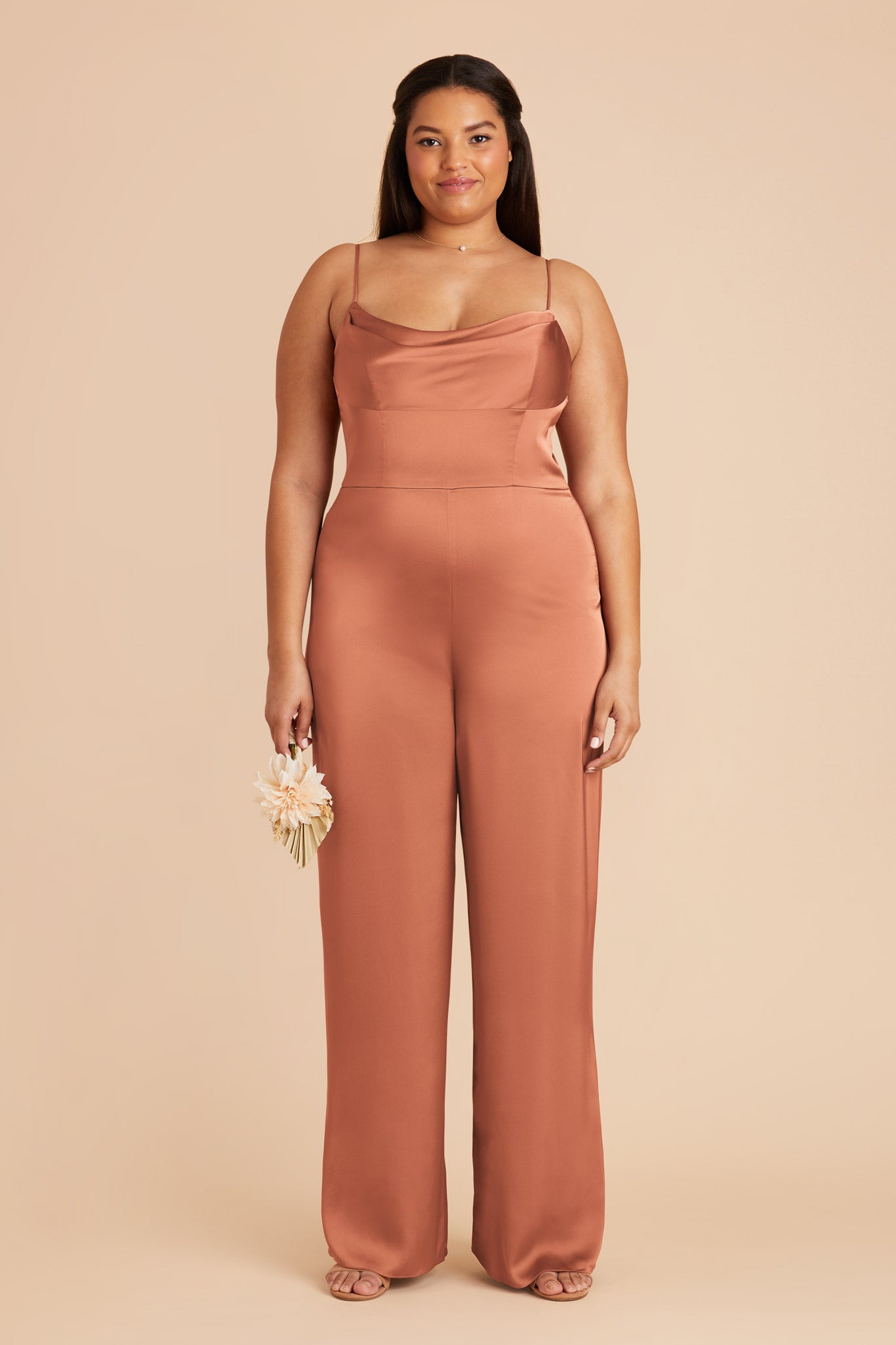 Terracotta Donna Matte Satin Bridesmaid Jumpsuit by Birdy Grey