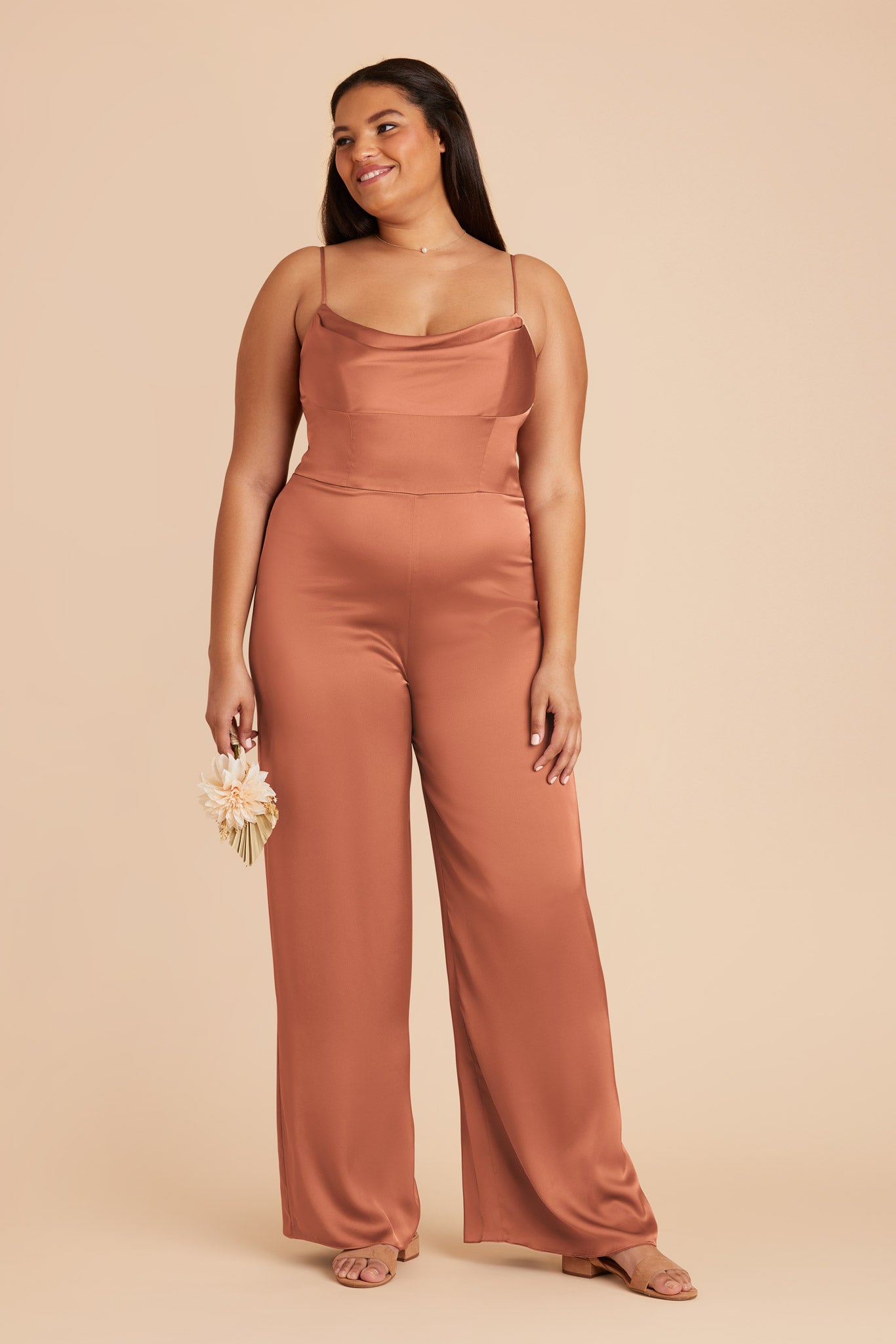 Terracotta Donna Matte Satin Bridesmaid Jumpsuit by Birdy Grey