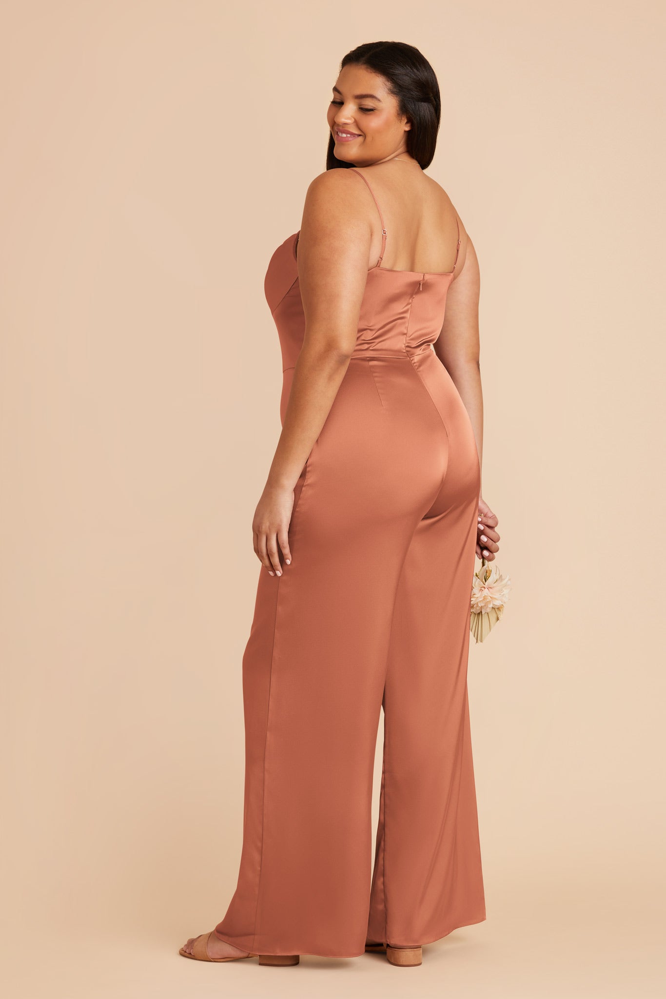 Terracotta Donna Matte Satin Bridesmaid Jumpsuit by Birdy Grey