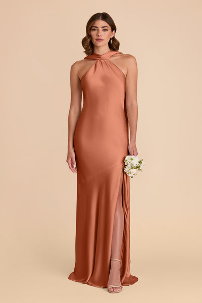 Terracotta Eileen Matte Satin Dress by Birdy Grey