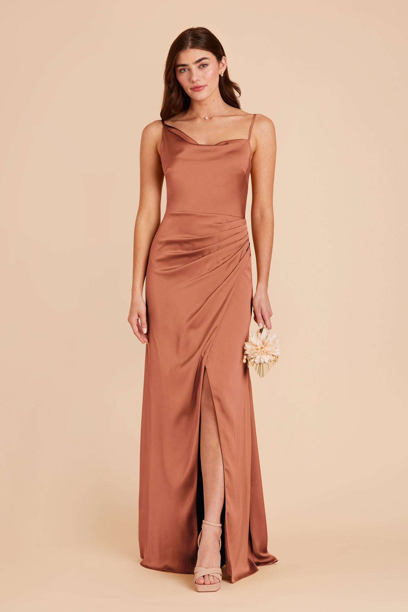 Terracotta Jennifer Matte Satin Dress by Birdy Grey