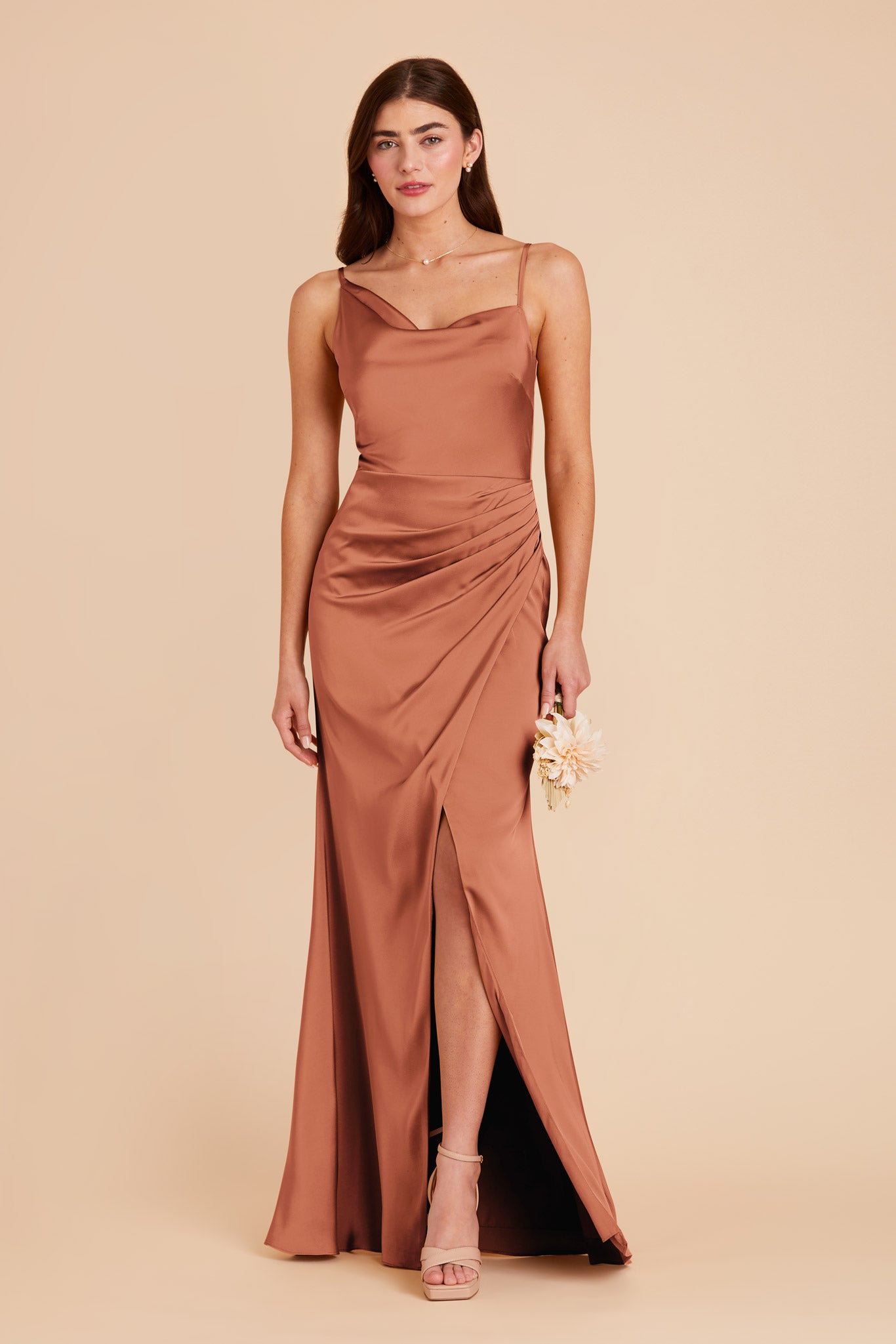 Terracotta Jennifer Matte Satin Dress by Birdy Grey