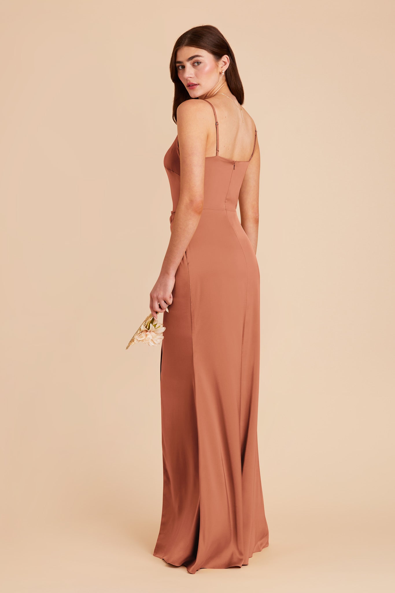 Terracotta Jennifer Matte Satin Dress by Birdy Grey