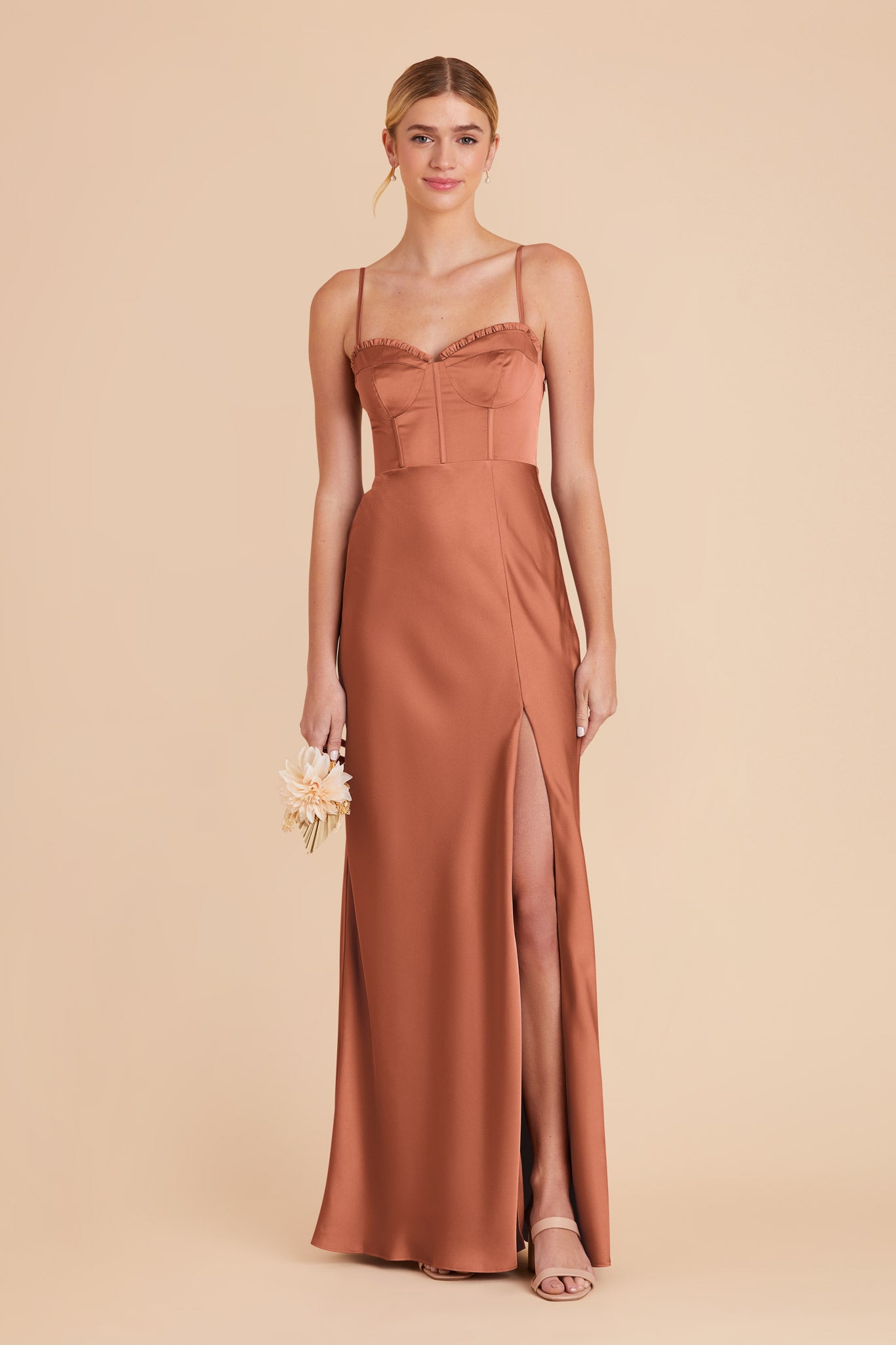 Terracotta Jessica Matte Satin Dress by Birdy Grey