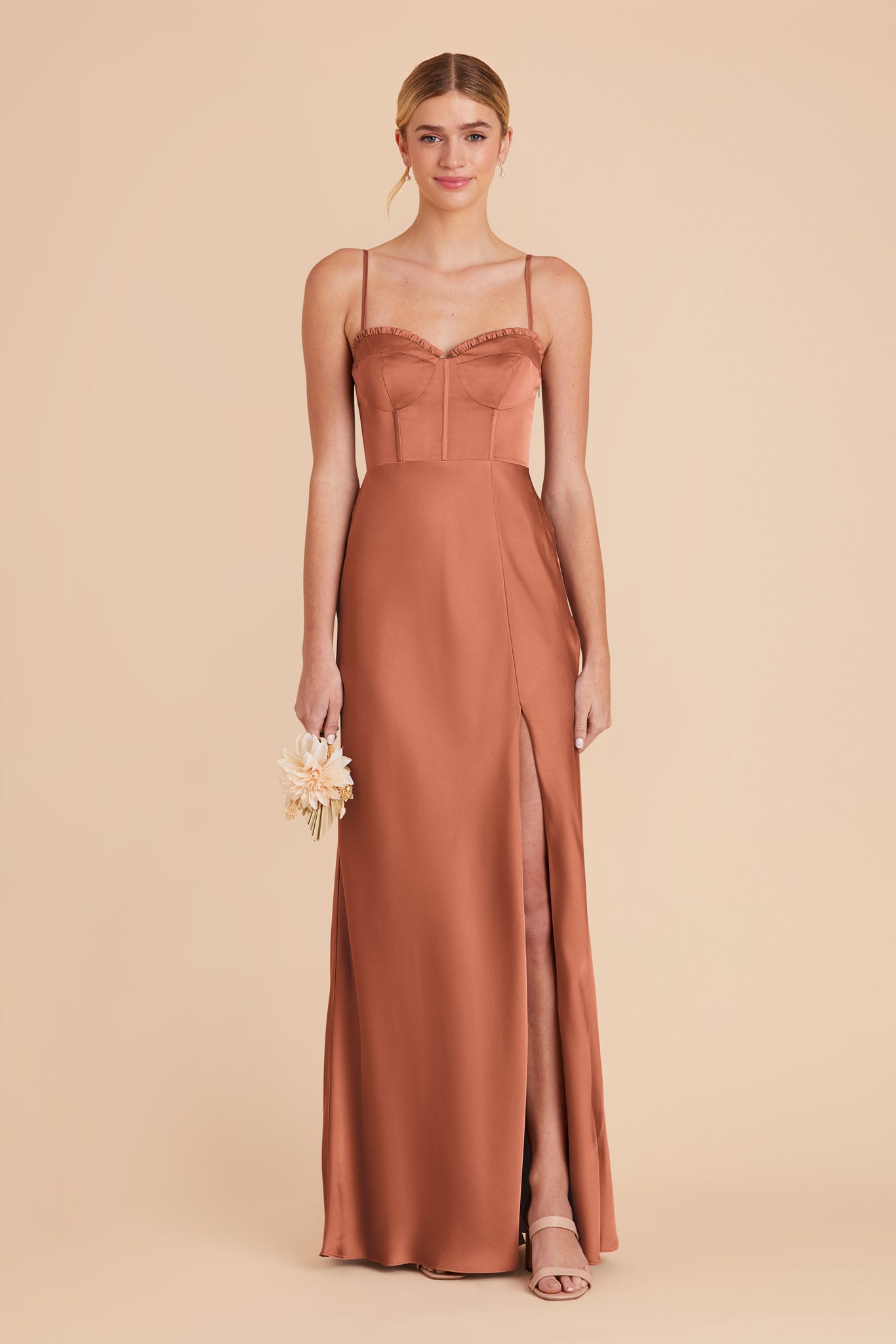 Terracotta Jessica Matte Satin Dress by Birdy Grey