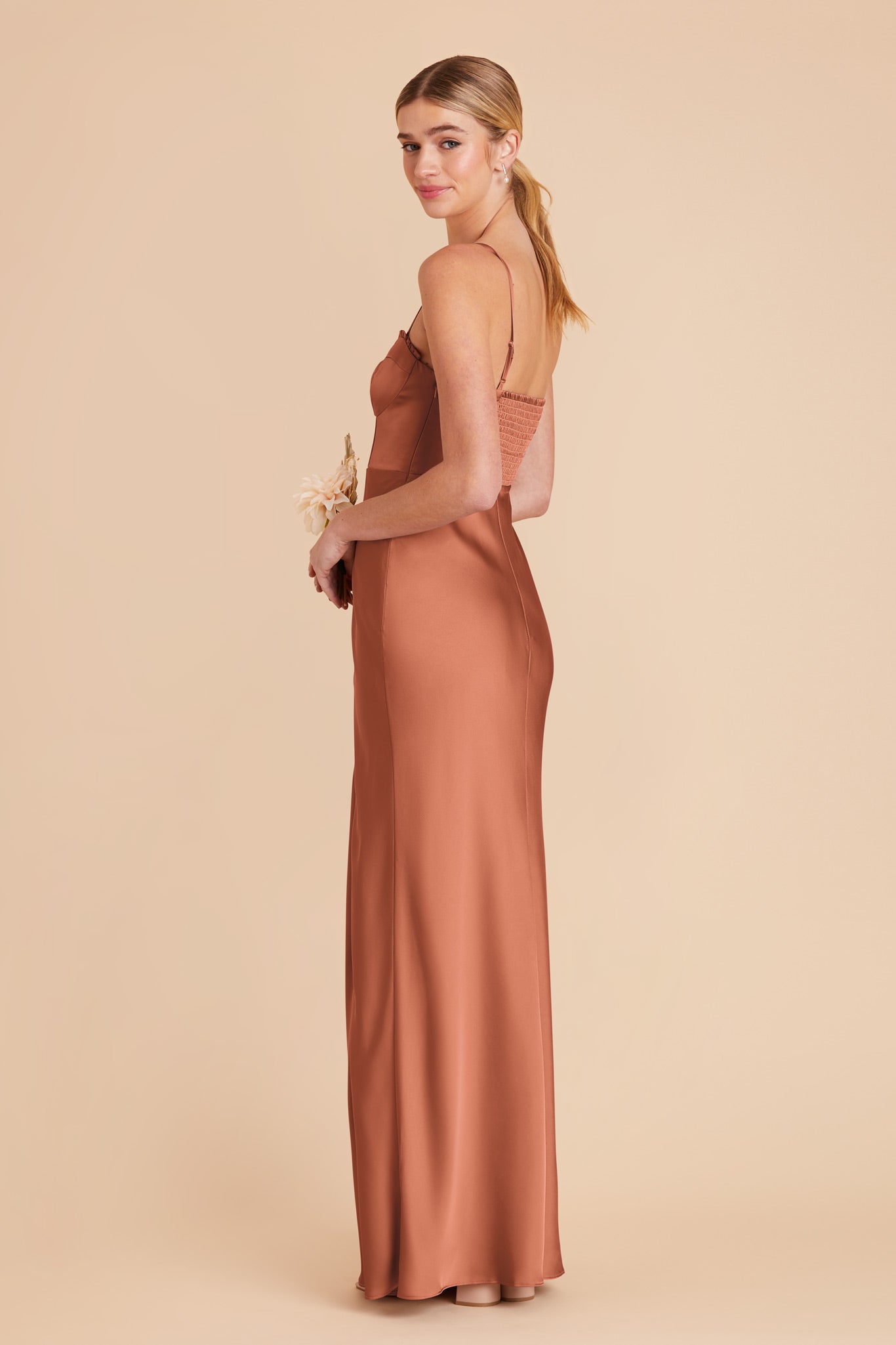 Terracotta Jessica Matte Satin Dress by Birdy Grey