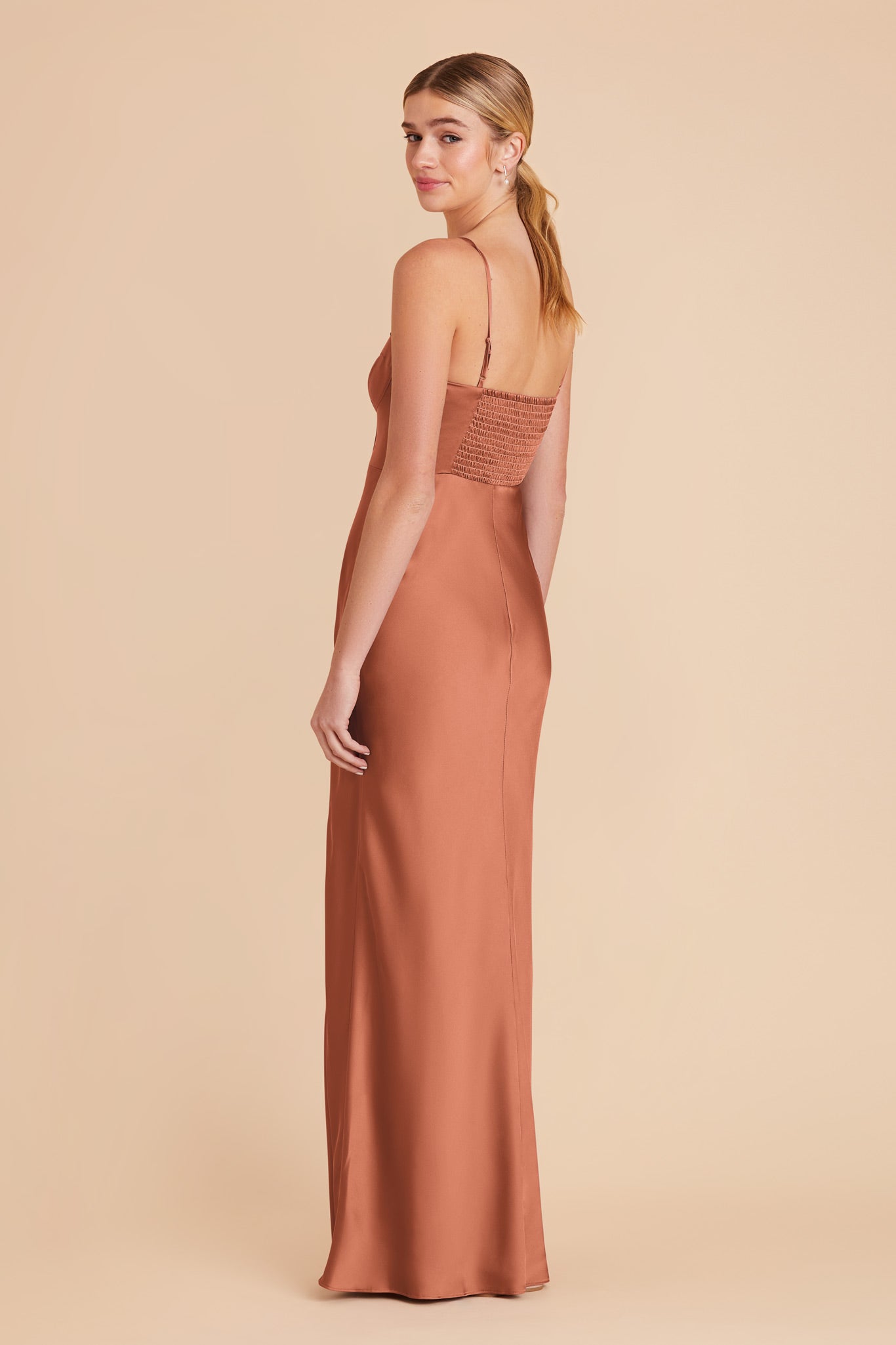 Terracotta Jessica Matte Satin Dress by Birdy Grey