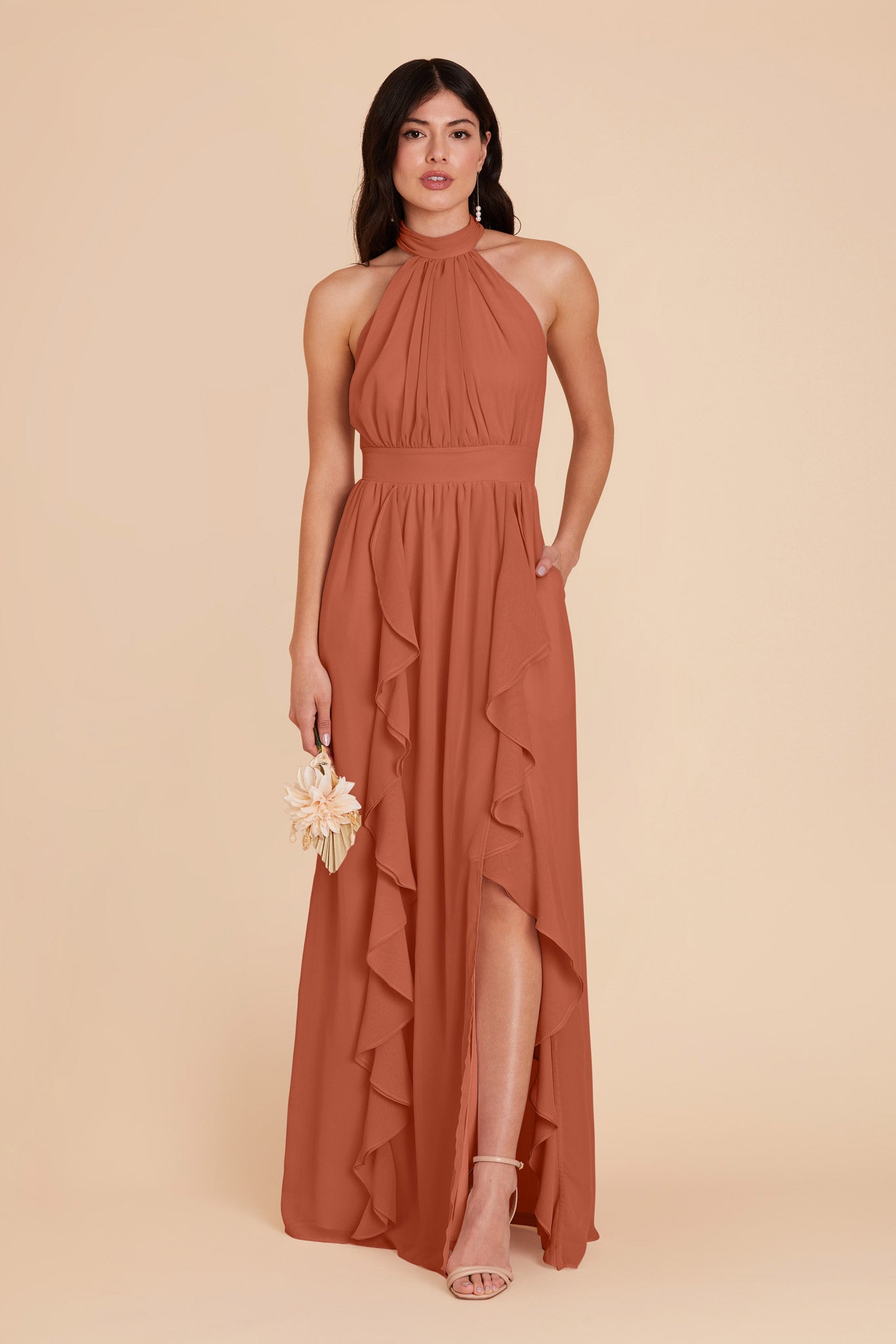 Terracotta Joyce Chiffon Dress by Birdy Grey